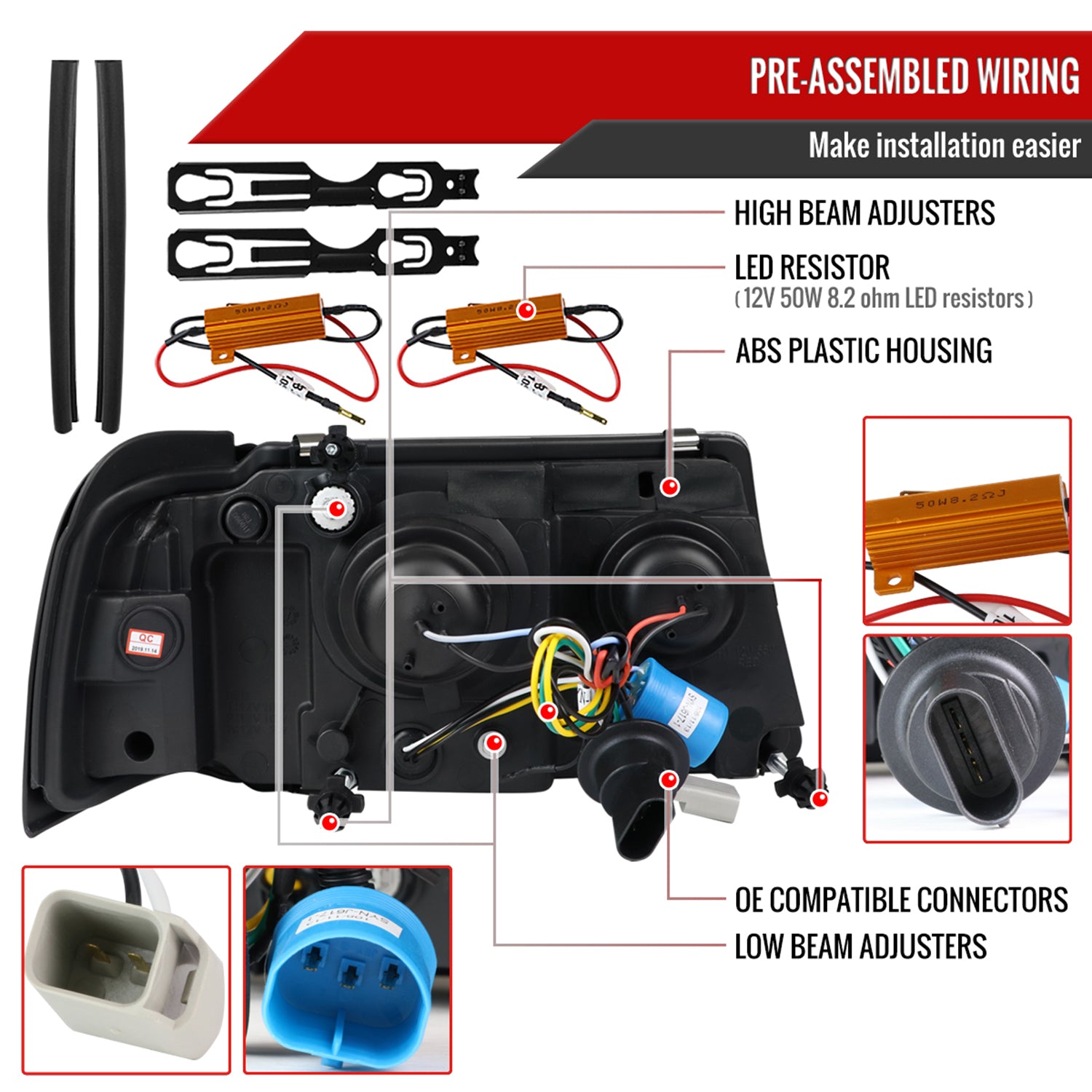 2001-2011 Ford Ranger Projector Headlights LED Light & LED Signal Matte Black