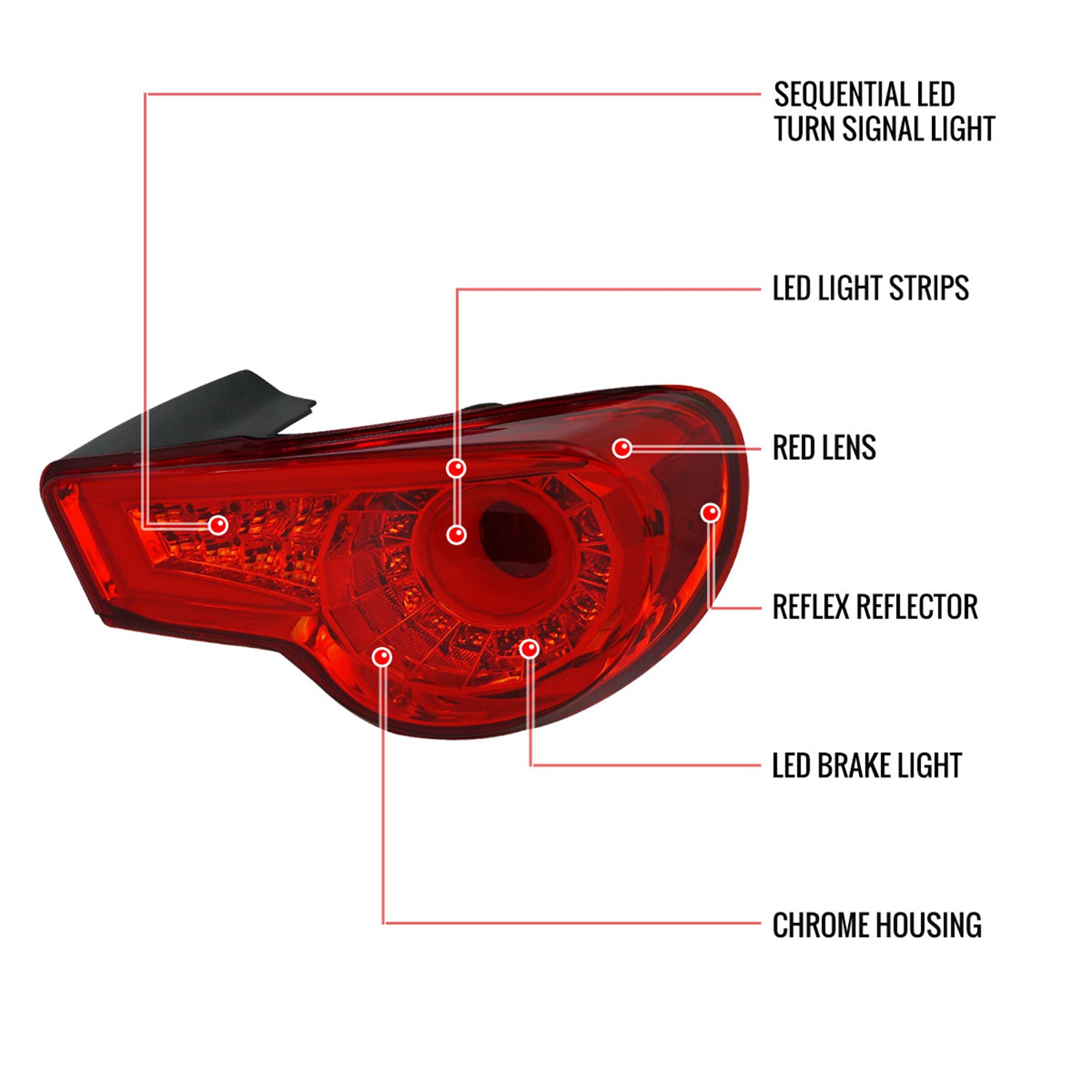 2012-2016 Scion FRS/ Subaru BRZ/ Toyota 86 LED Tail Lights Chrome/Red