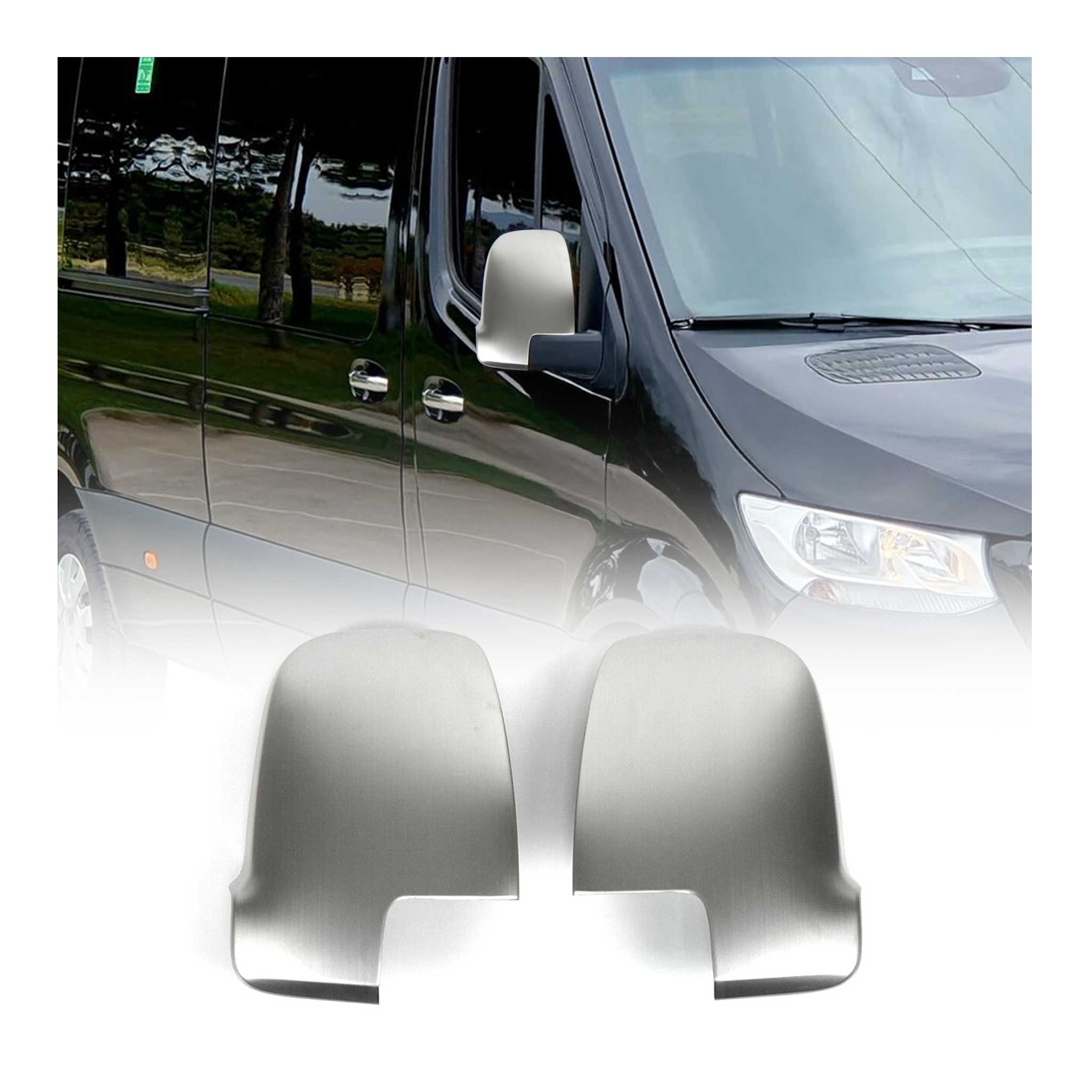 2019-2025 Mercedes Sprinter W907 910 Side Mirror Cover Caps Brushed Stainless Steel