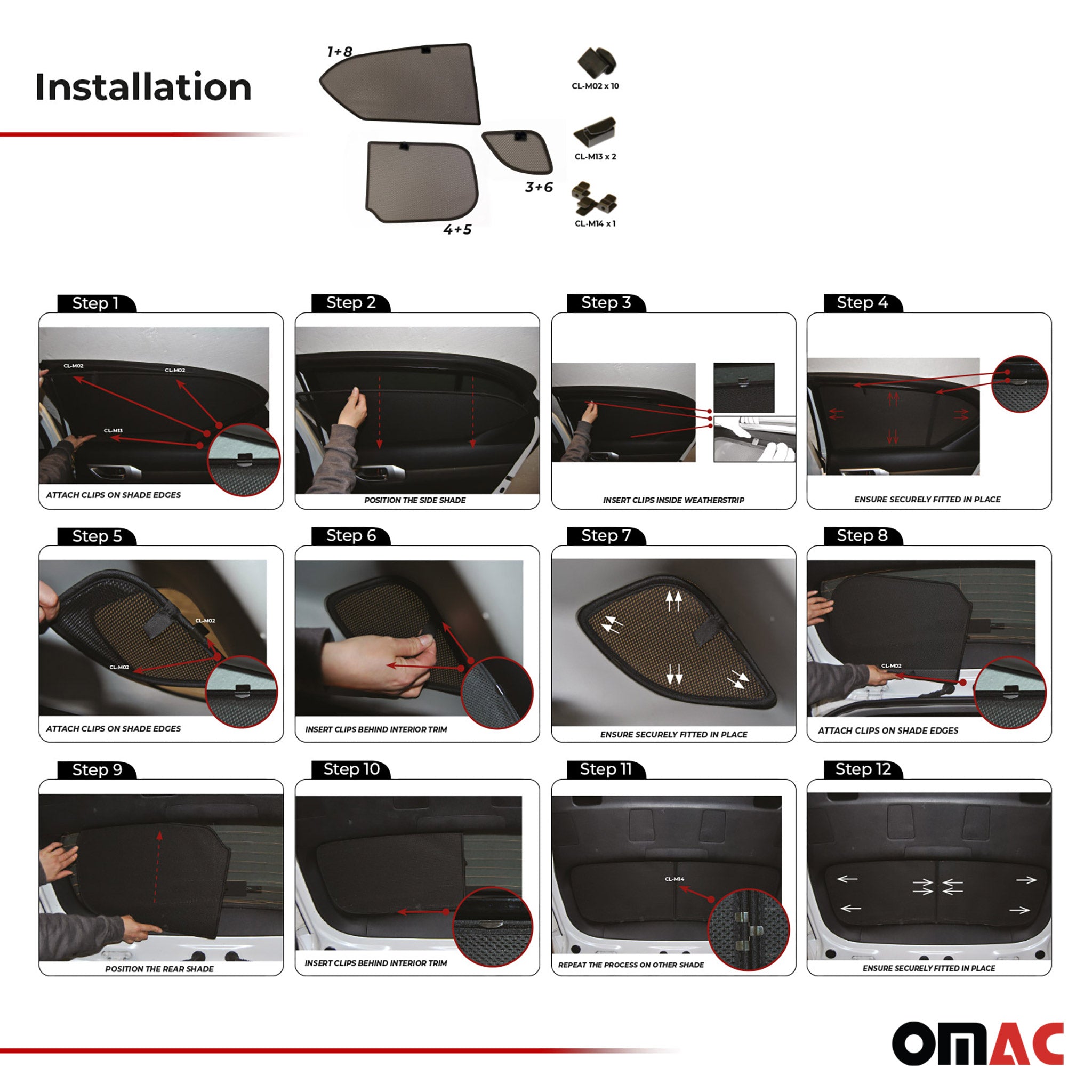 2011-2017 Lexus CT 200h Side Rear Window Curtain Mesh Black 2Pcs