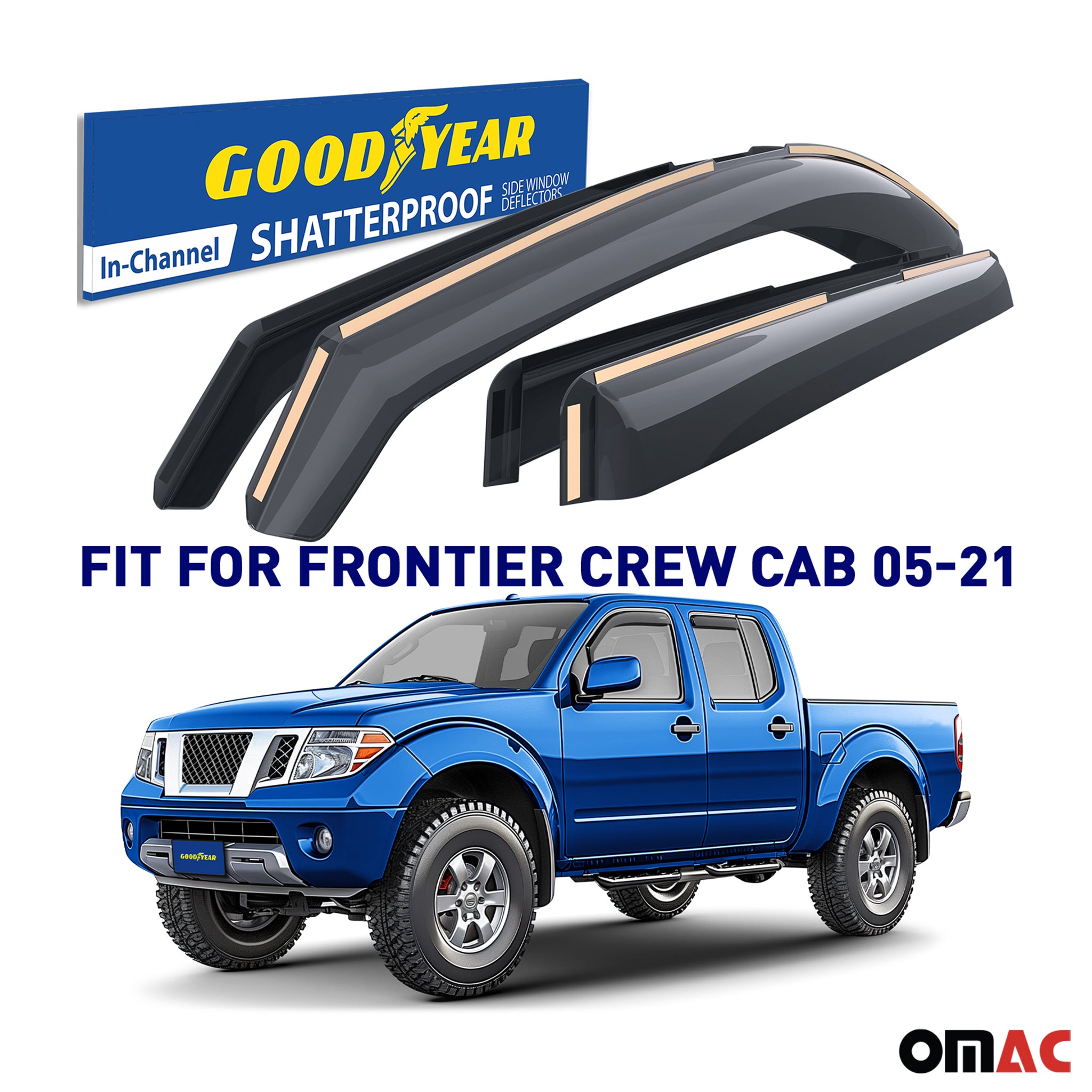 Goodyear Wind Deflectors for Nissan Frontier 2005-2021 Crew Cab Shatterproof 4x