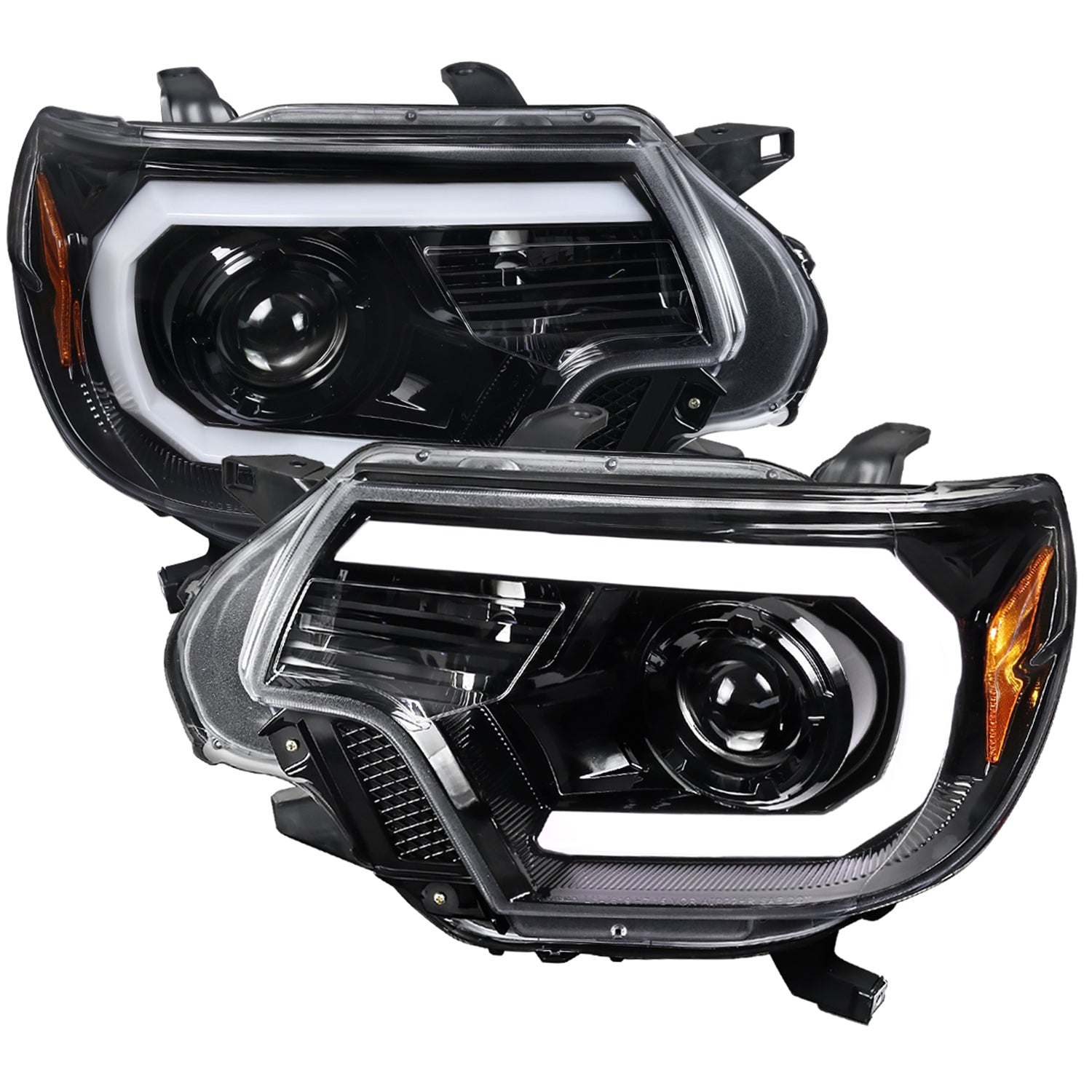 2012-2015 Toyota Tacoma LED C-Bar Projector Headlights Jet Black/Clear Lens