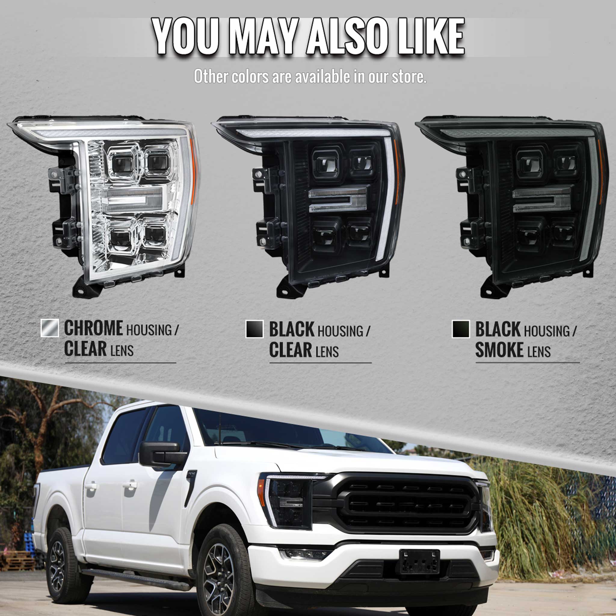 For Ford F-150 2021-2023 Full LED Projector Headlights Sequential Start-Up Glossy Black Clear Lens