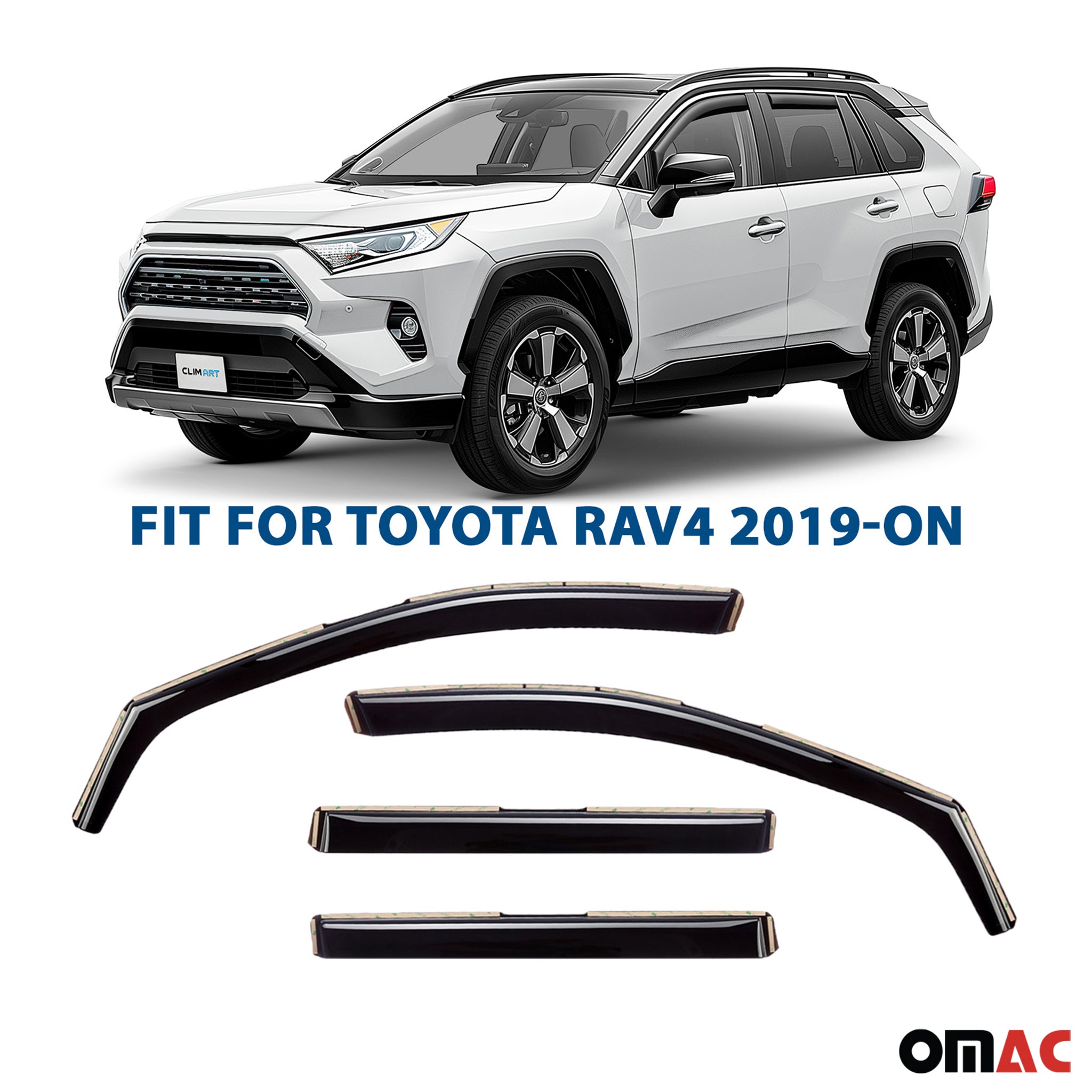 Clim Art Wind Deflectors for Toyota RAV4 2019-2025 Shatterproof Dark Smoke 4 Pcs