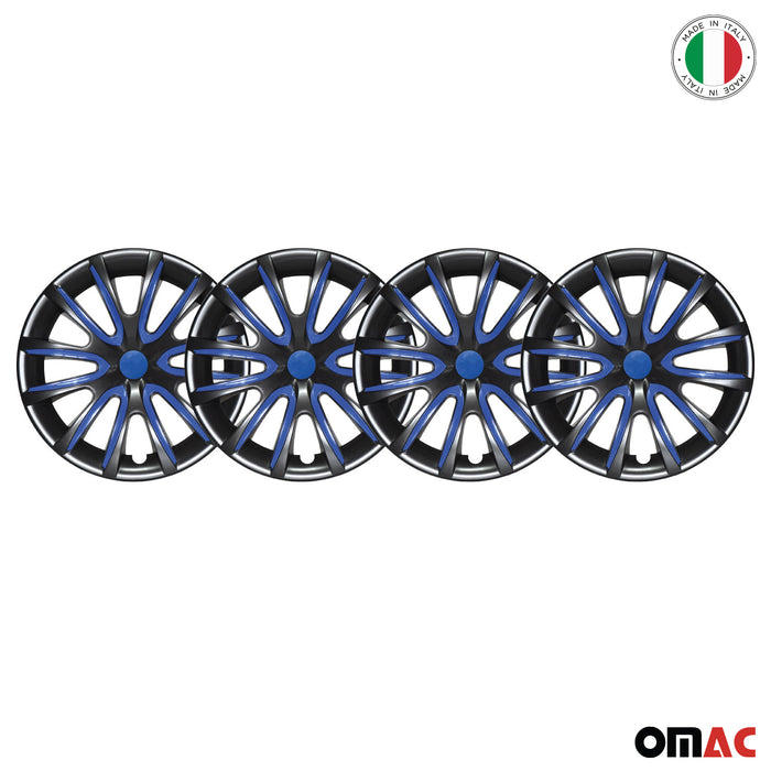 16" Hubcaps Wheel Cover Glossy Black with Dark Blue Insert Durable 4Pcs Full Set