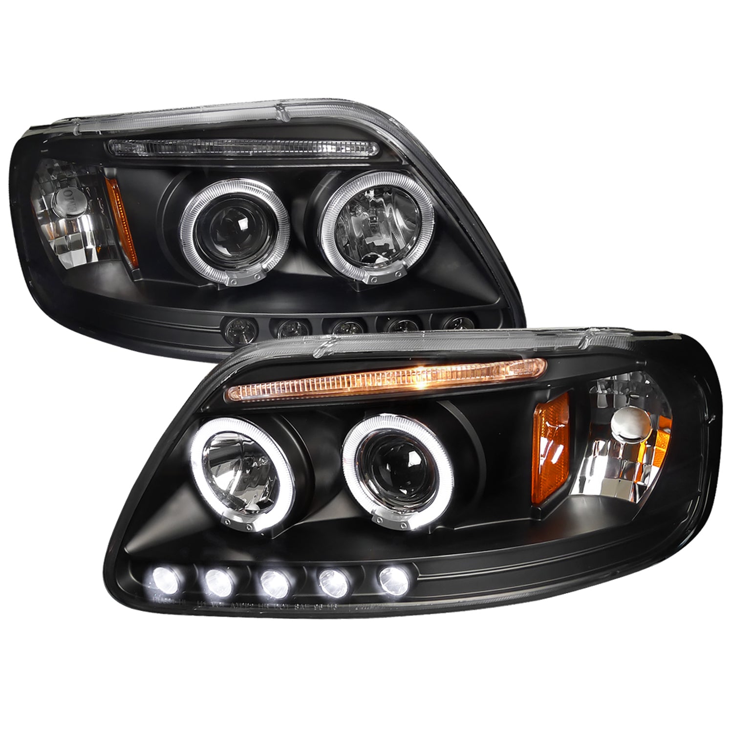 1997-2004 Ford F-150 / 1997-2002 Expedition Dual Halo Projector Headlights Black