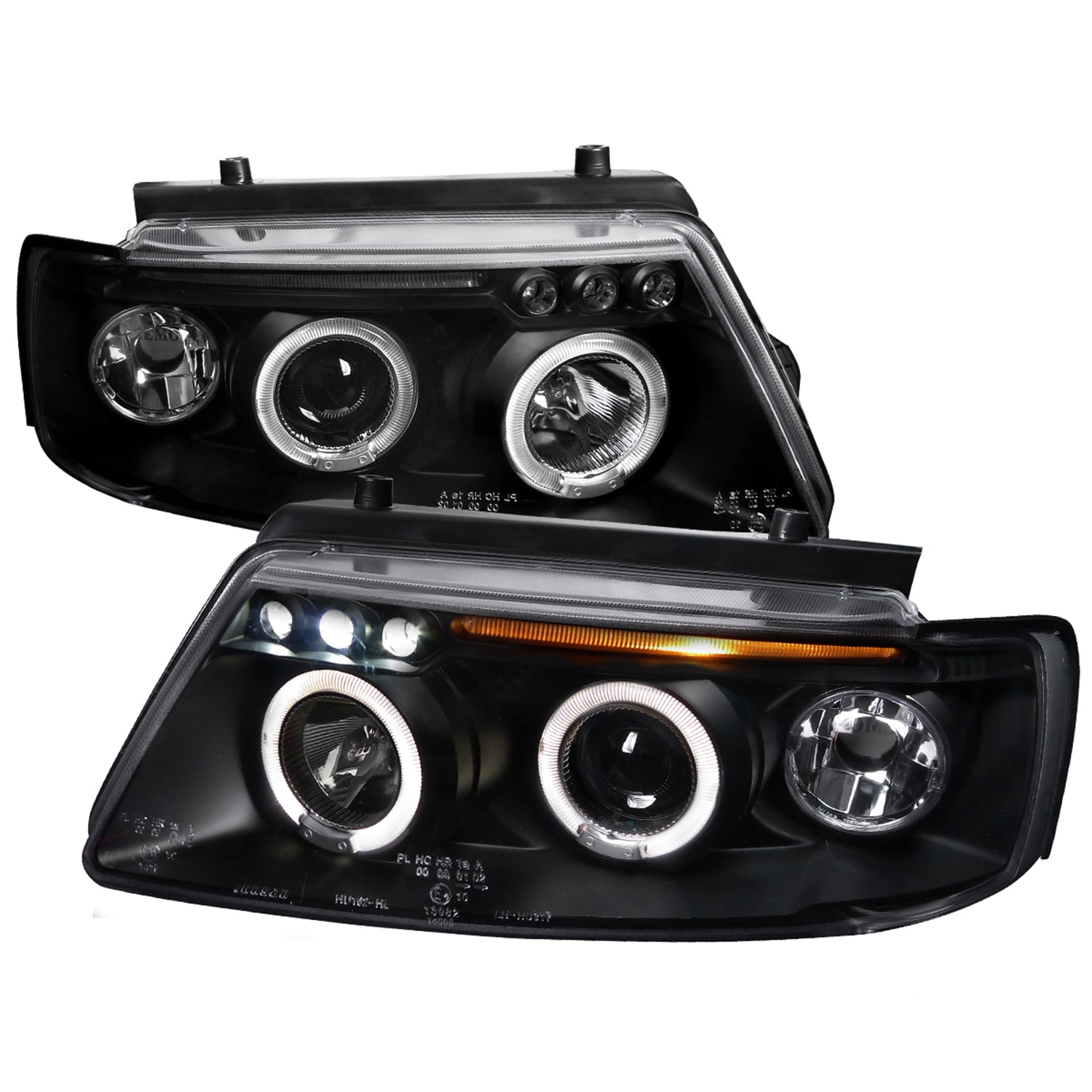 1997-2000 VW Passat Dual Halo Projector Headlights Matte Black/Clear Lens