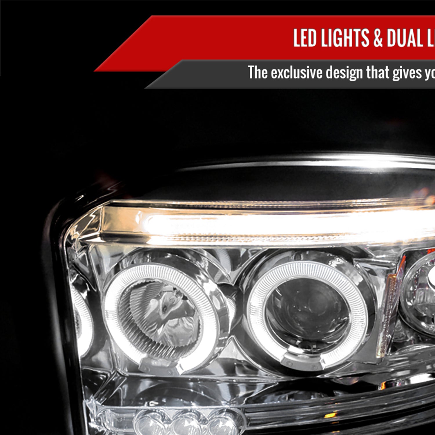 2005-2007 Dodge Dakota Dual Halo Projector Headlights Chrome/Clear Lens