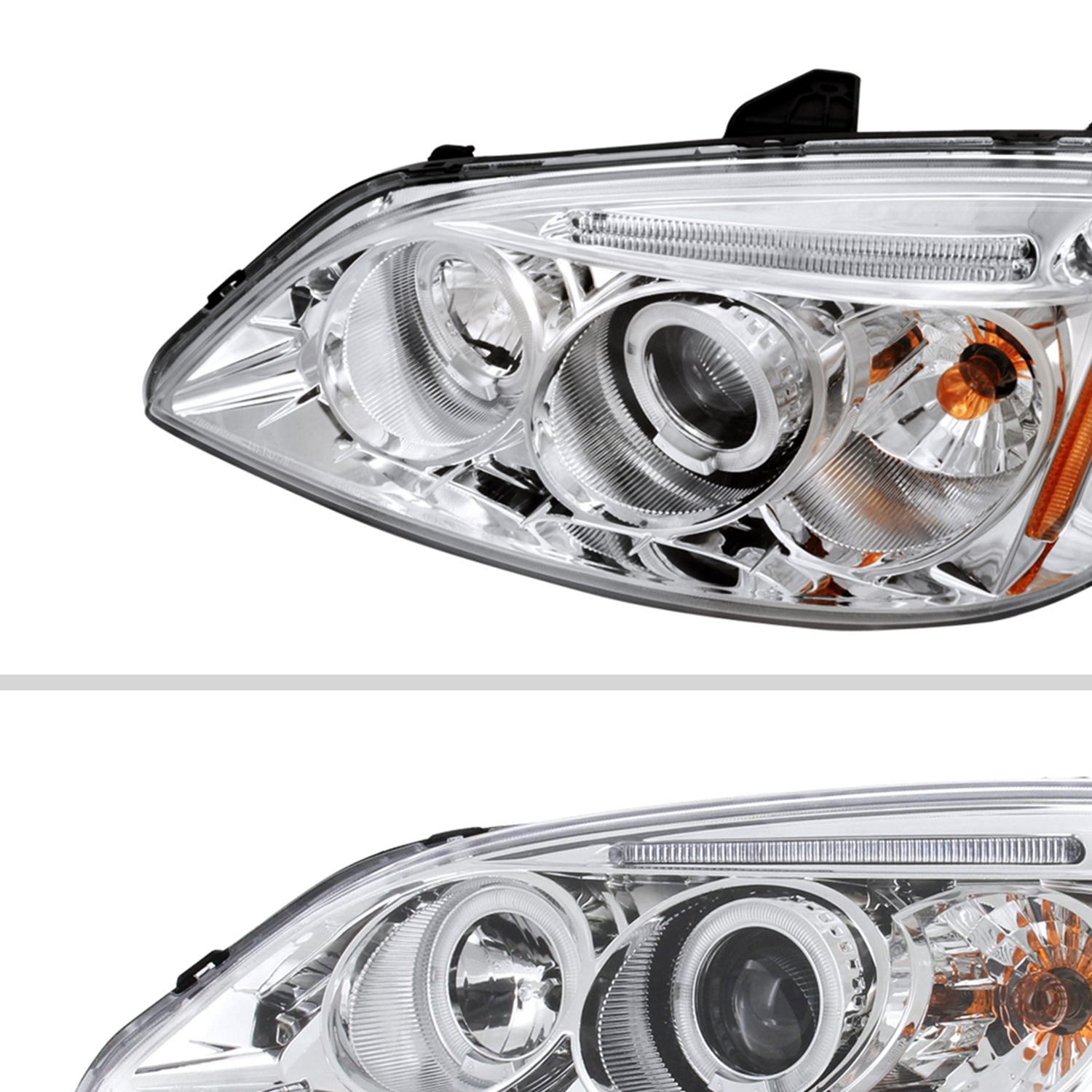 2001-2003 Honda Civic Dual Halo Projector Headlights Chrome/Clear Lens