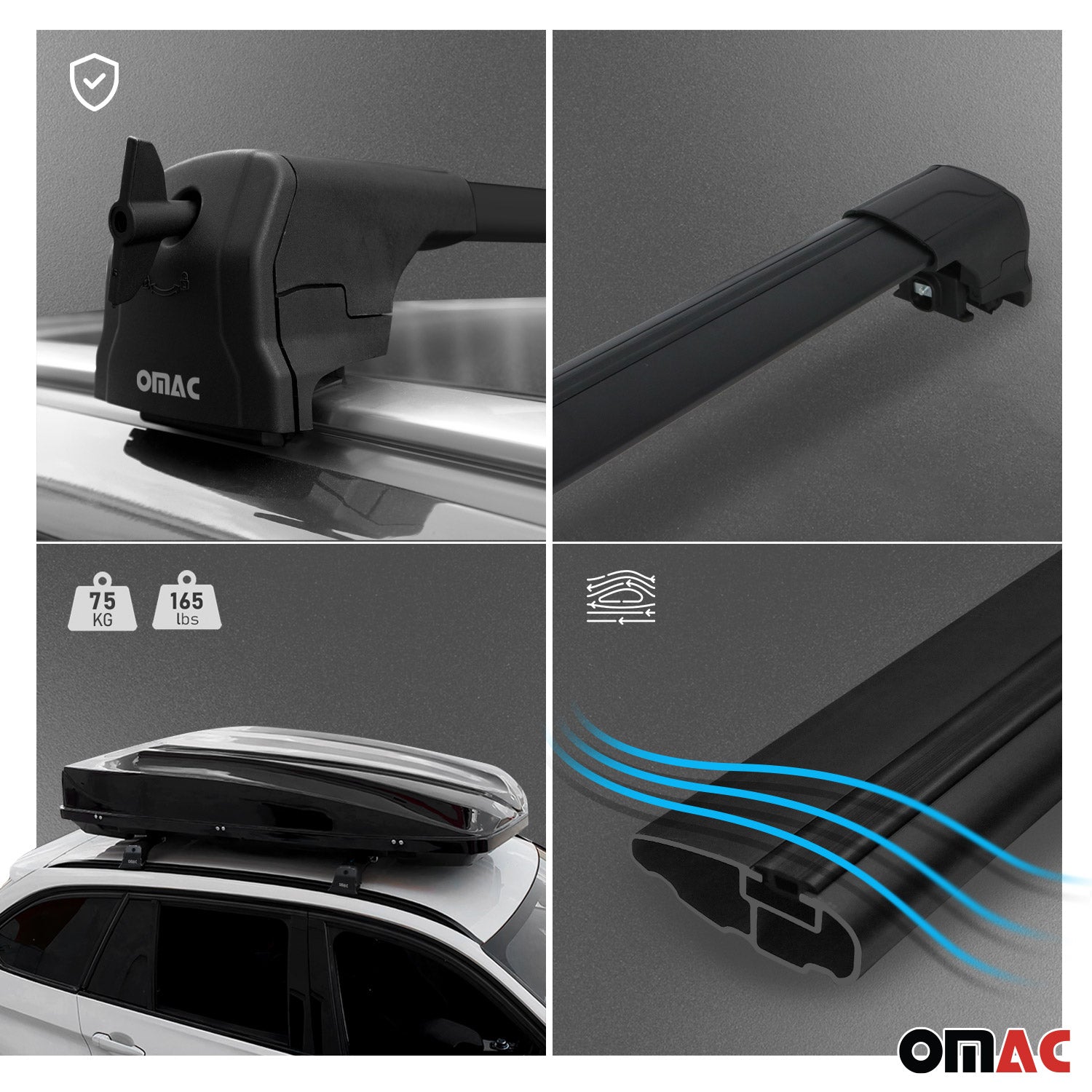 Aluminium Roof Racks Cross Bars Carrier for Kia Sorento 4.gen 2021-2026 Black 2x