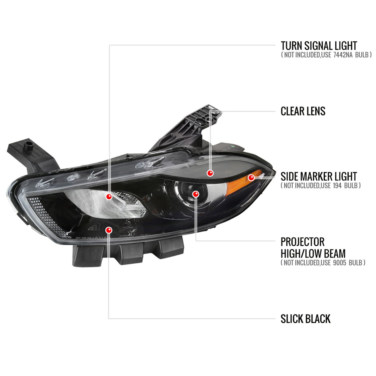 2013-2016 Dodge Dart Factory Headlights Projector High/Low Beam - Driver Side