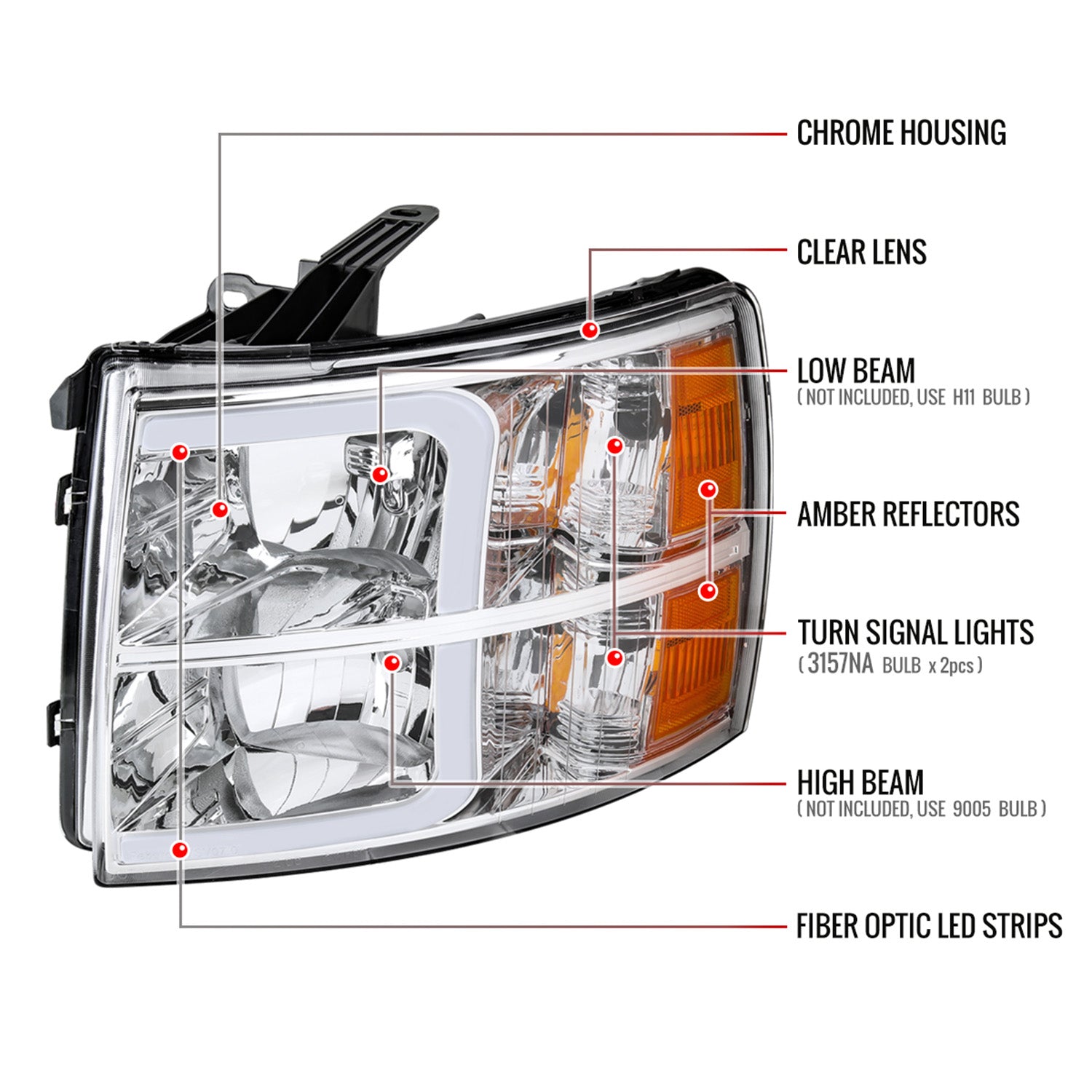 2007-2013 Chevy Silverado 1500 2500HD 3500HD LED Headlights Amber & Chrome