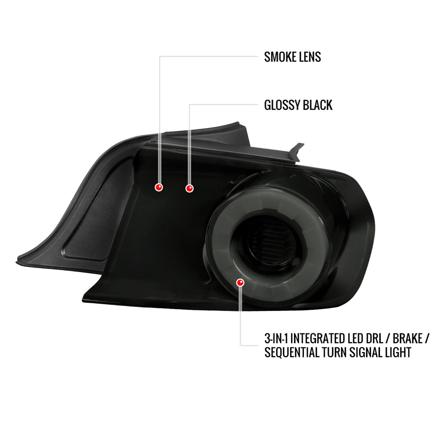 2015-2022 Ford Mustang Coupe/Convertible LED Tail Lights Glossy Black/Smoke
