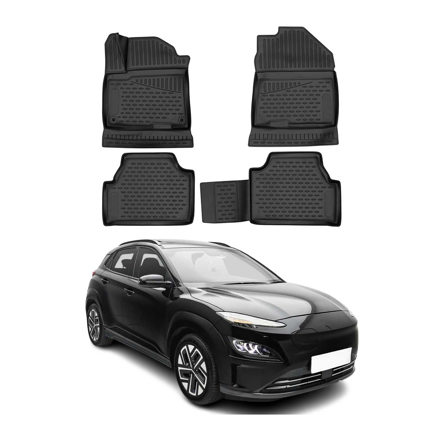 2019-2023 Hyundai Kona EV Floor Mats Liners Full Set All Weather Black