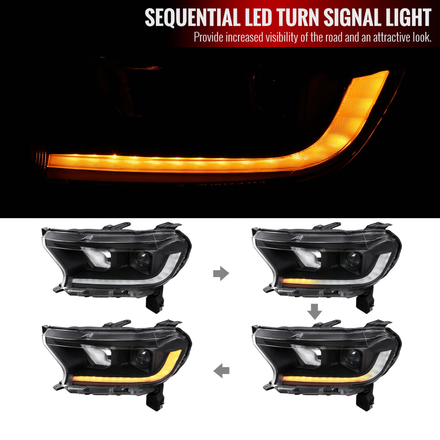 2019-2022 Ford Ranger Sequential LED Bar Projector Headlights Matt Black