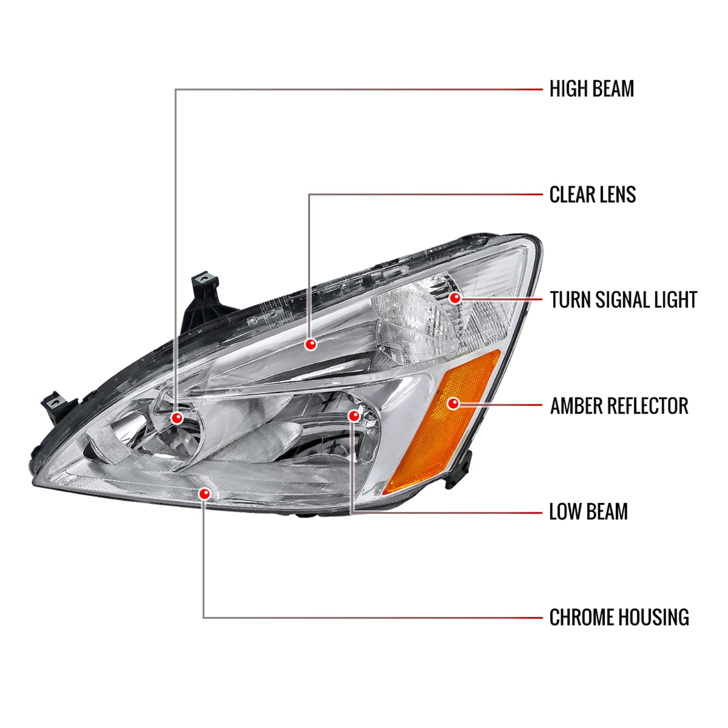 2003-2007 Honda Accord Factory Style Headlights w/Amber Reflector Chrome/Clear