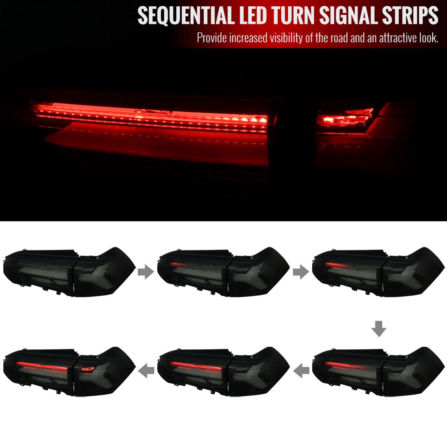 2019-2024 Toyota RAV4 White LED Bar Signal Tail Lights Glossy Black/Dark Smoke