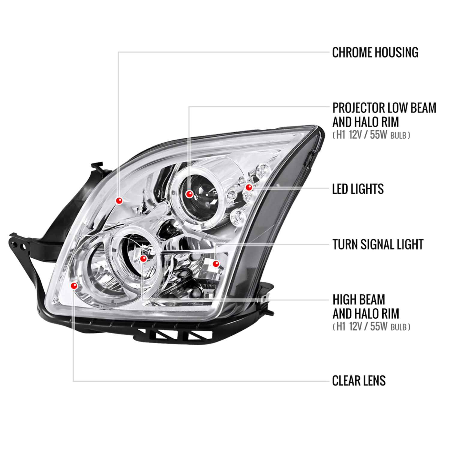 2006-2009 Ford Fusion Dual Halo Projector Headlights Chrome/Clear Lens