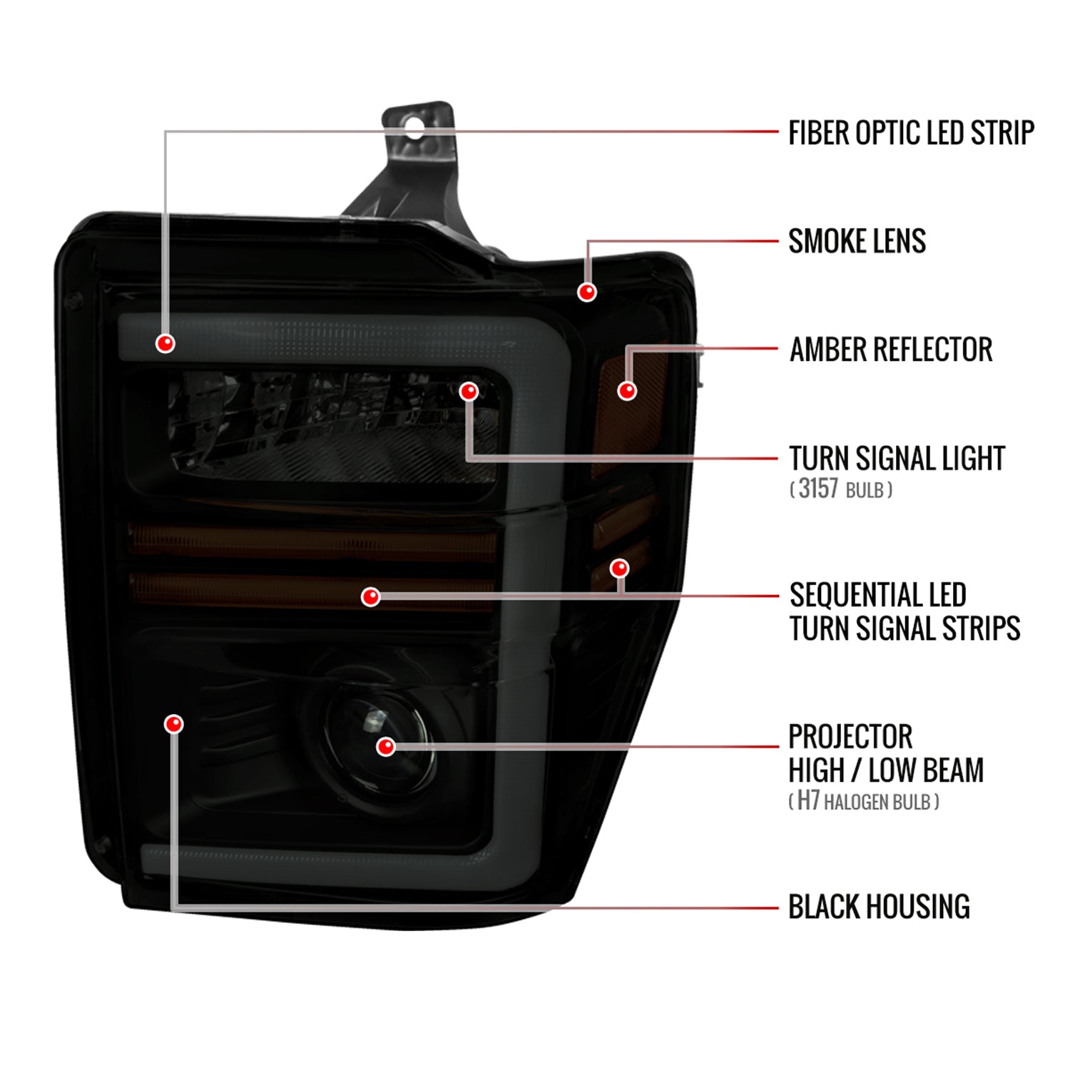 2008-2010 Ford F-250/350/450/550 Super Duty Headlights LED Signal Smoke