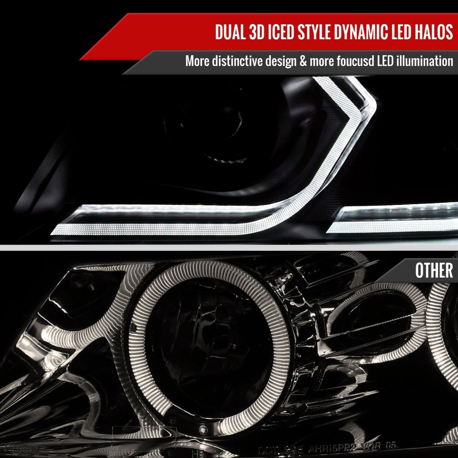 2006-2011 BMW E90 3 Series Sedan 3D Iced LED Dual Projector Headlights Black