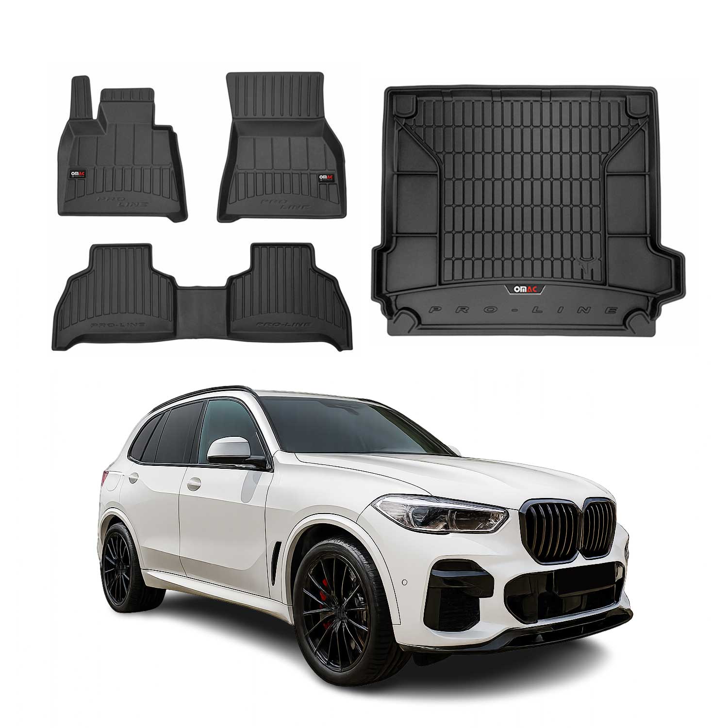 OMAC Premium Floor Mats & Cargo Liners for BMW X5 2019-2026 Rubber Black 5 Pcs