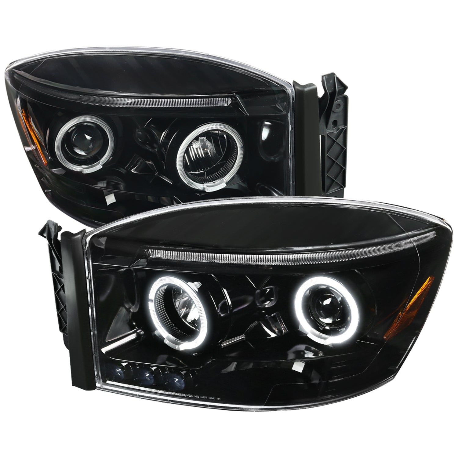2006-2008 Dodge RAM 1500/ 06-2009 RAM 2500 3500 Dual Halo Headlights Jet Black
