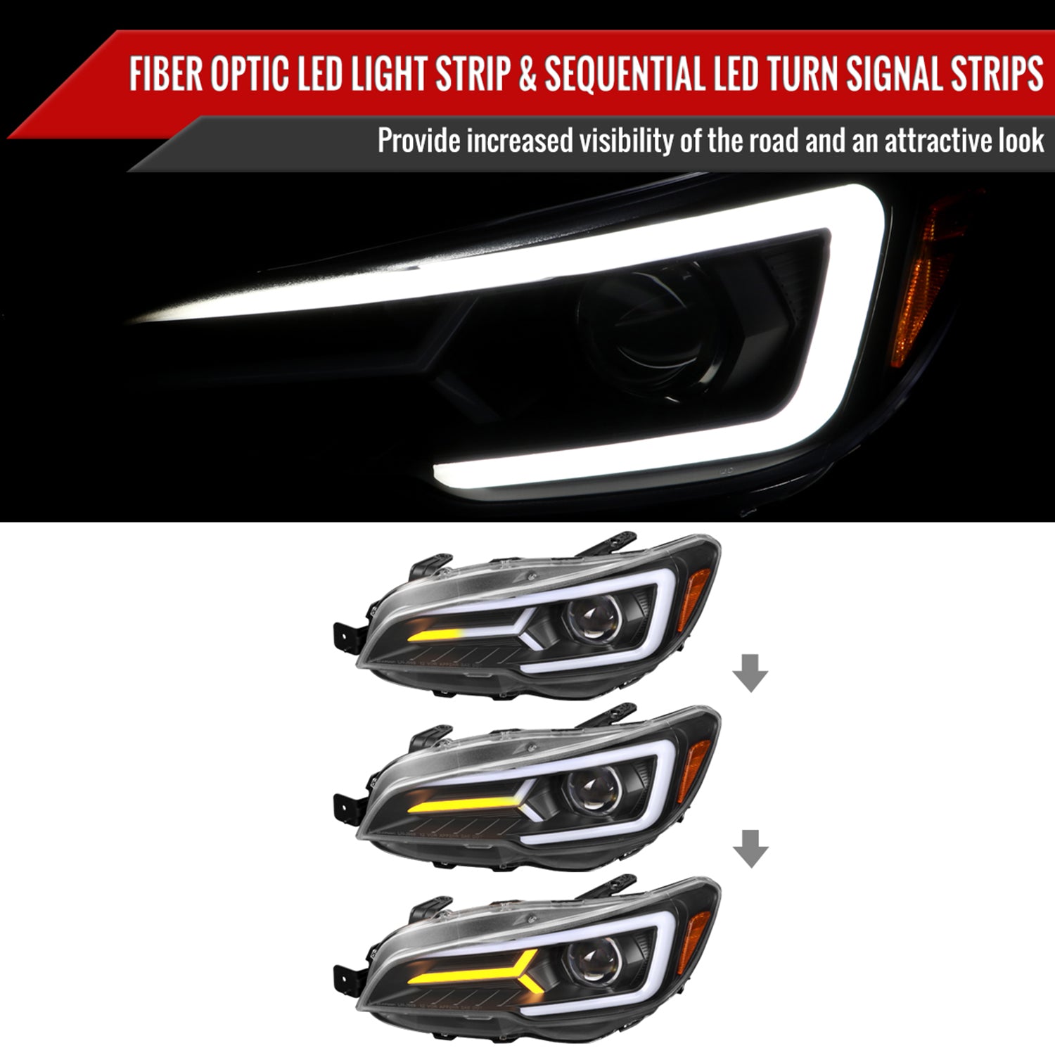 2015-2021 Subaru Impreza WRX/STI LED Bar Sequential Turn Signal Matt Black