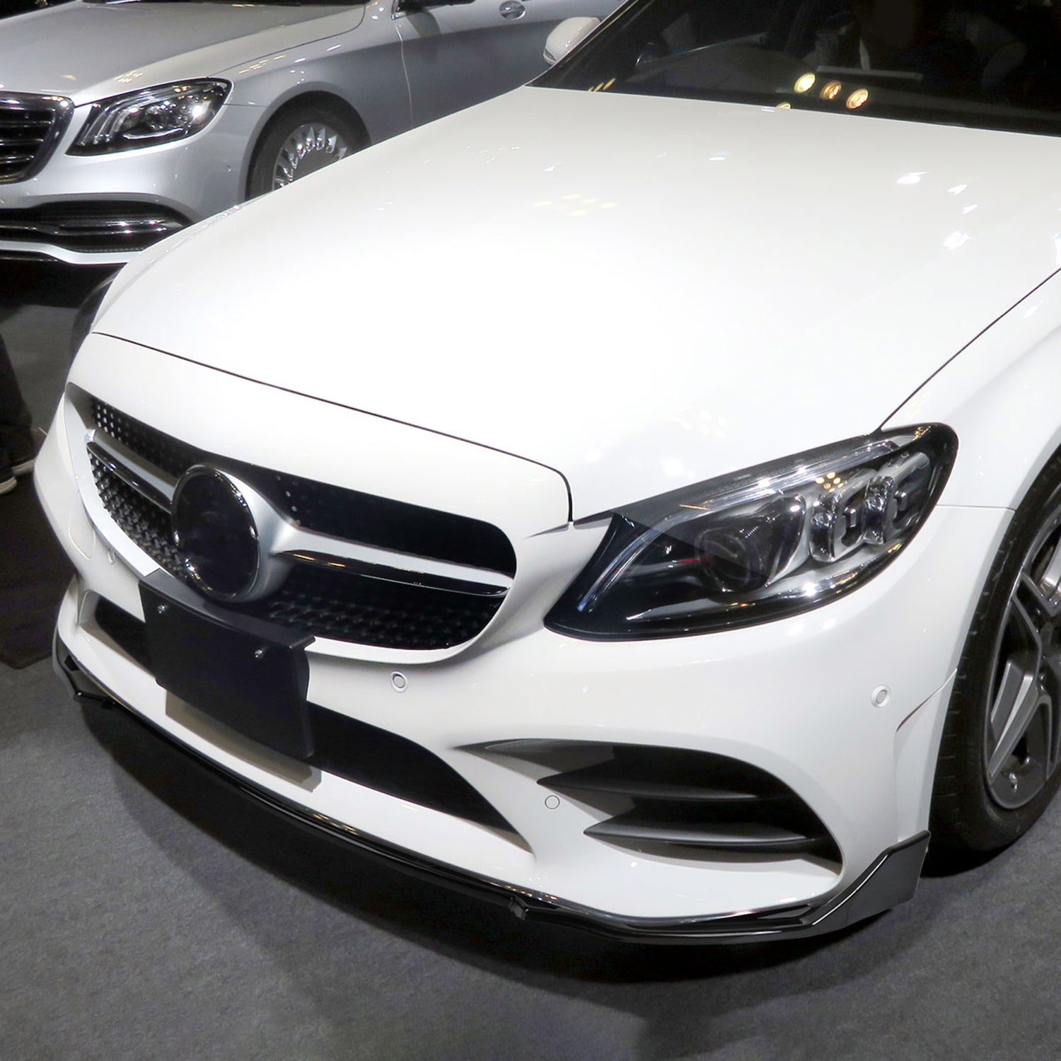 2019-2021 Mercedes Benz W205 C Class Glossy Black 3Pcs Bumper Lip Spoiler