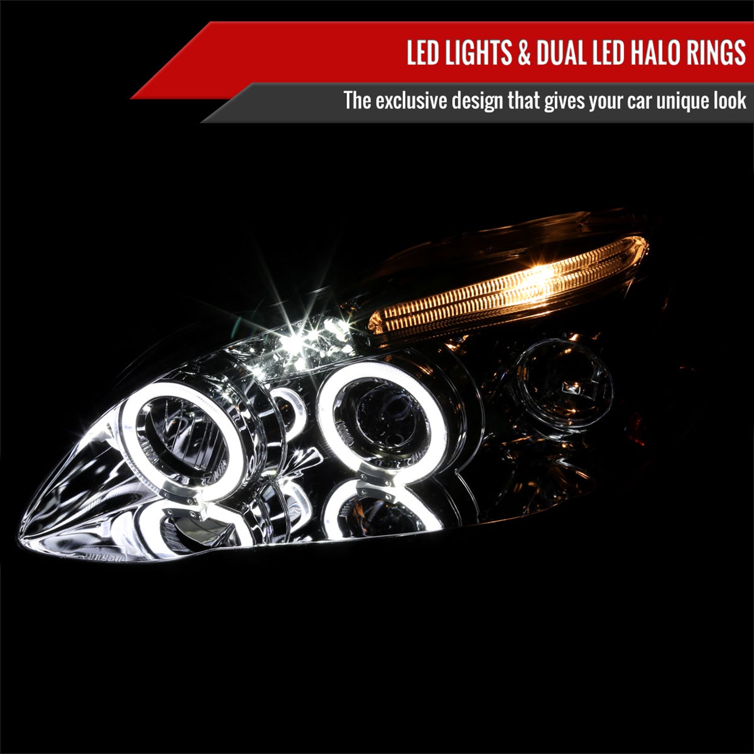 2003-2008 Toyota Corolla Dual Halo Projector Headlights Chrome/Clear Lens