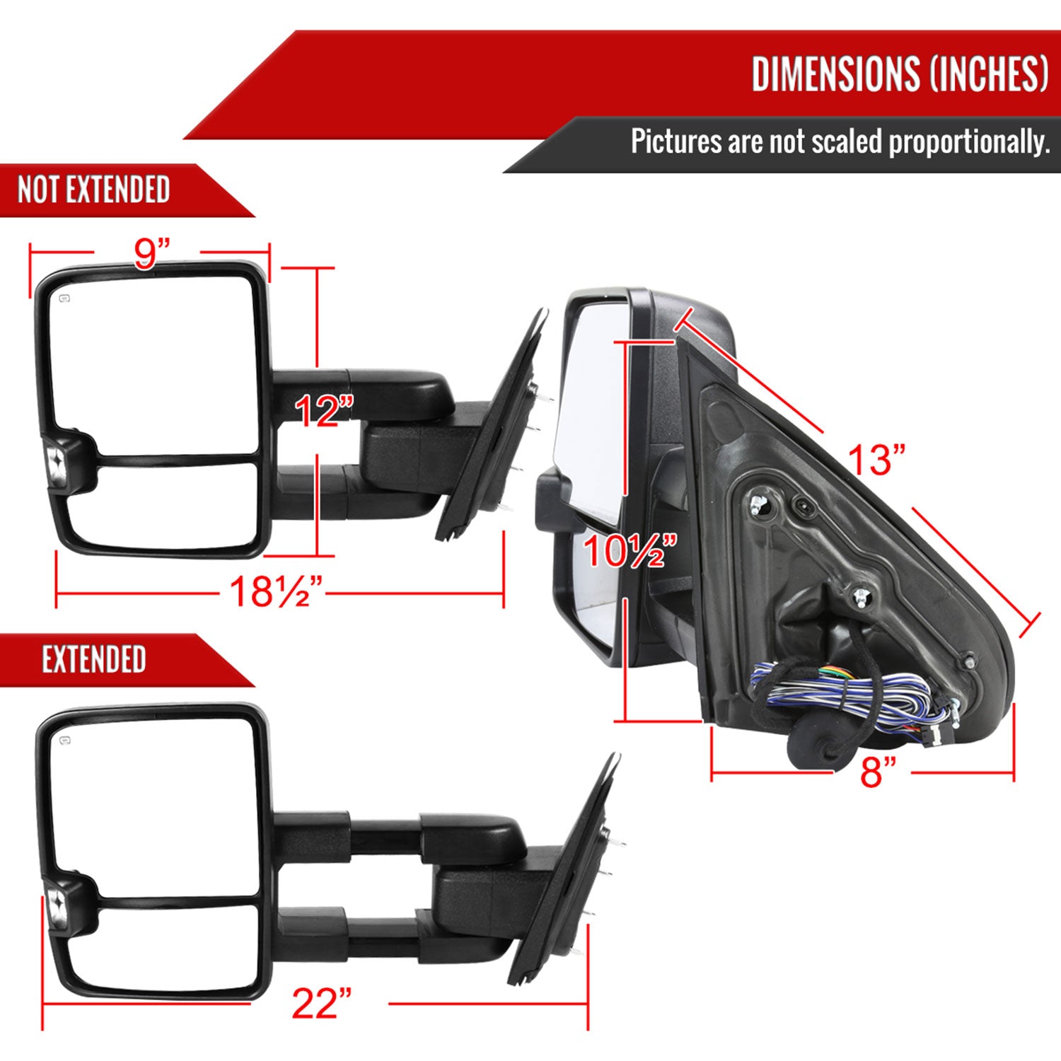 2014-2016 Chevy Silverado/GMC Sierra Heated ATS Manual Towing Mirrors Smoke