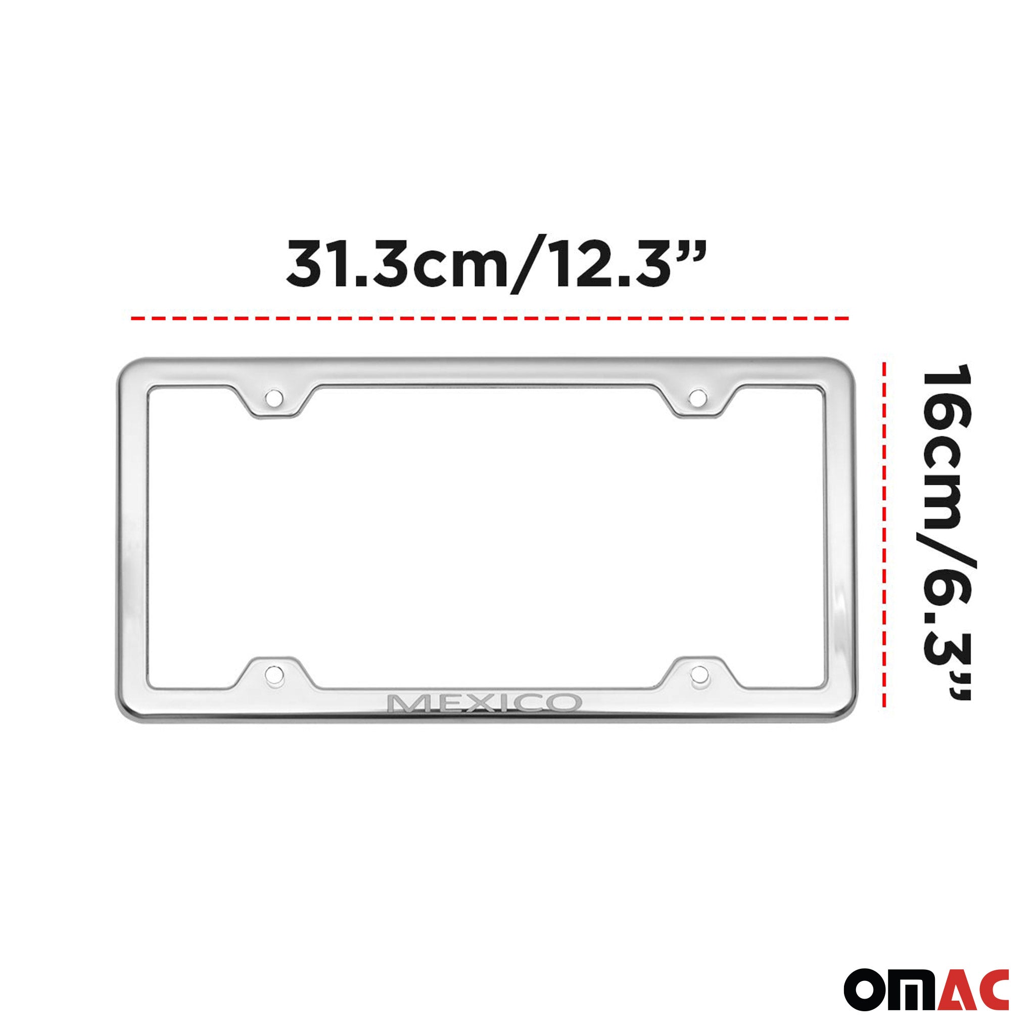 MEXICO Print License Plate Frame Chrome Stainless Steel 2 Pcs.