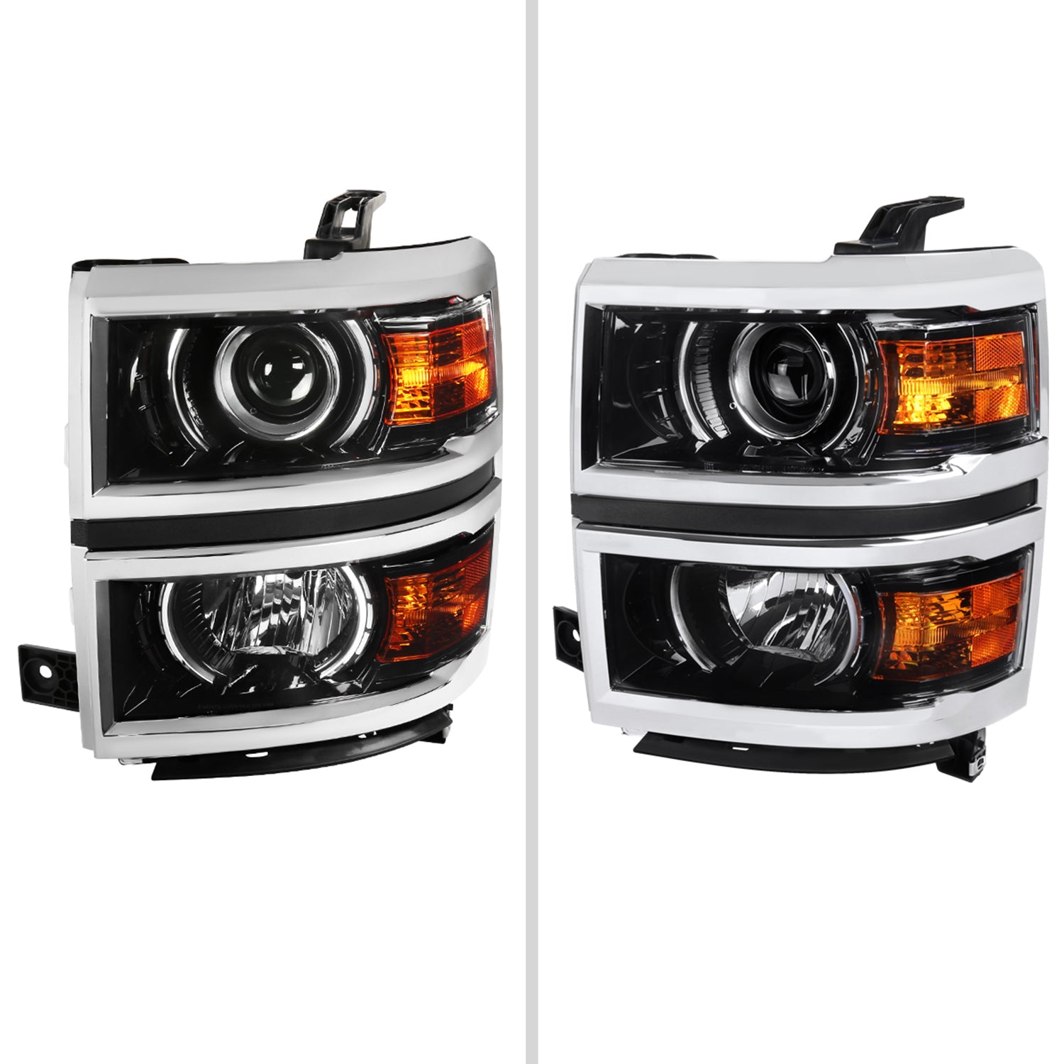 2014-2015 Chevy Silverado 1500 Projector Headlights Glossy Black/Clear Lens