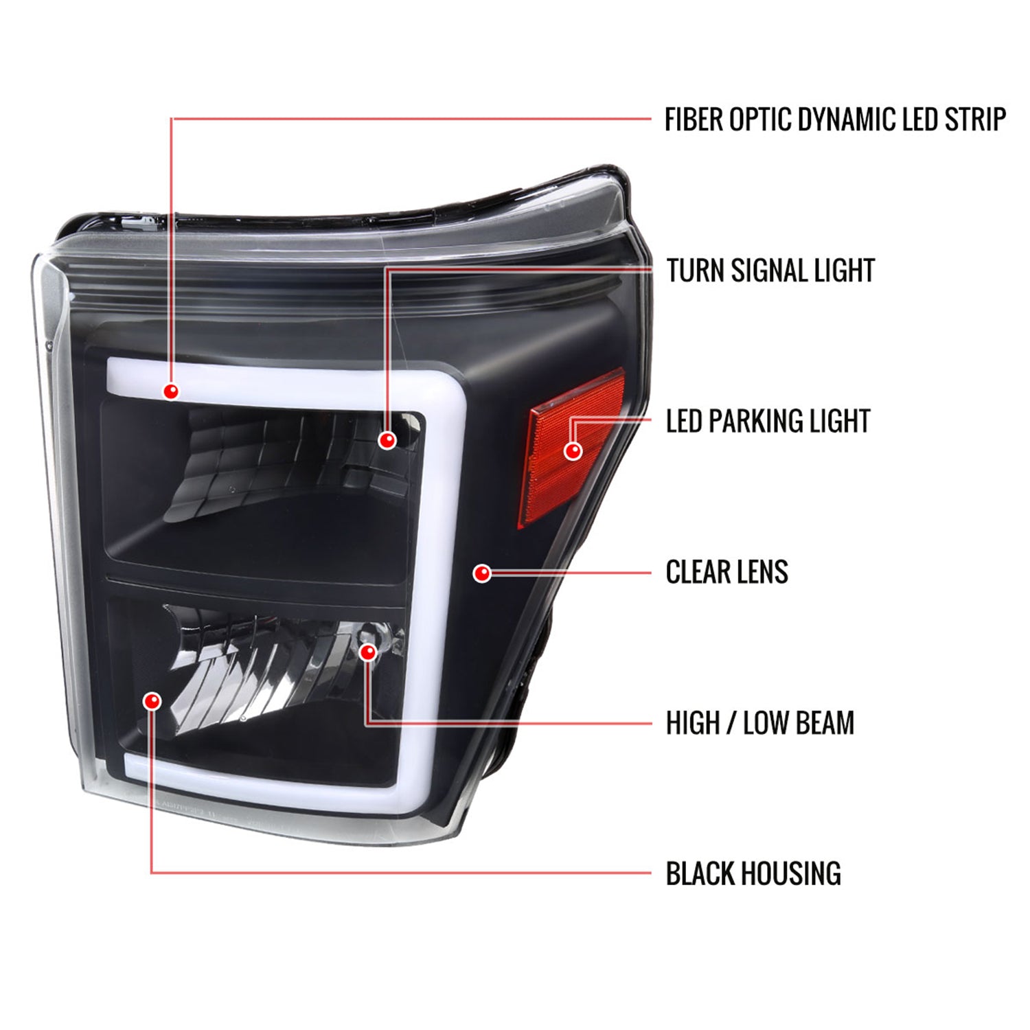 2011-2016 Ford F-250/350/450/550 Super Duty LED CBar Factory Headlights Black