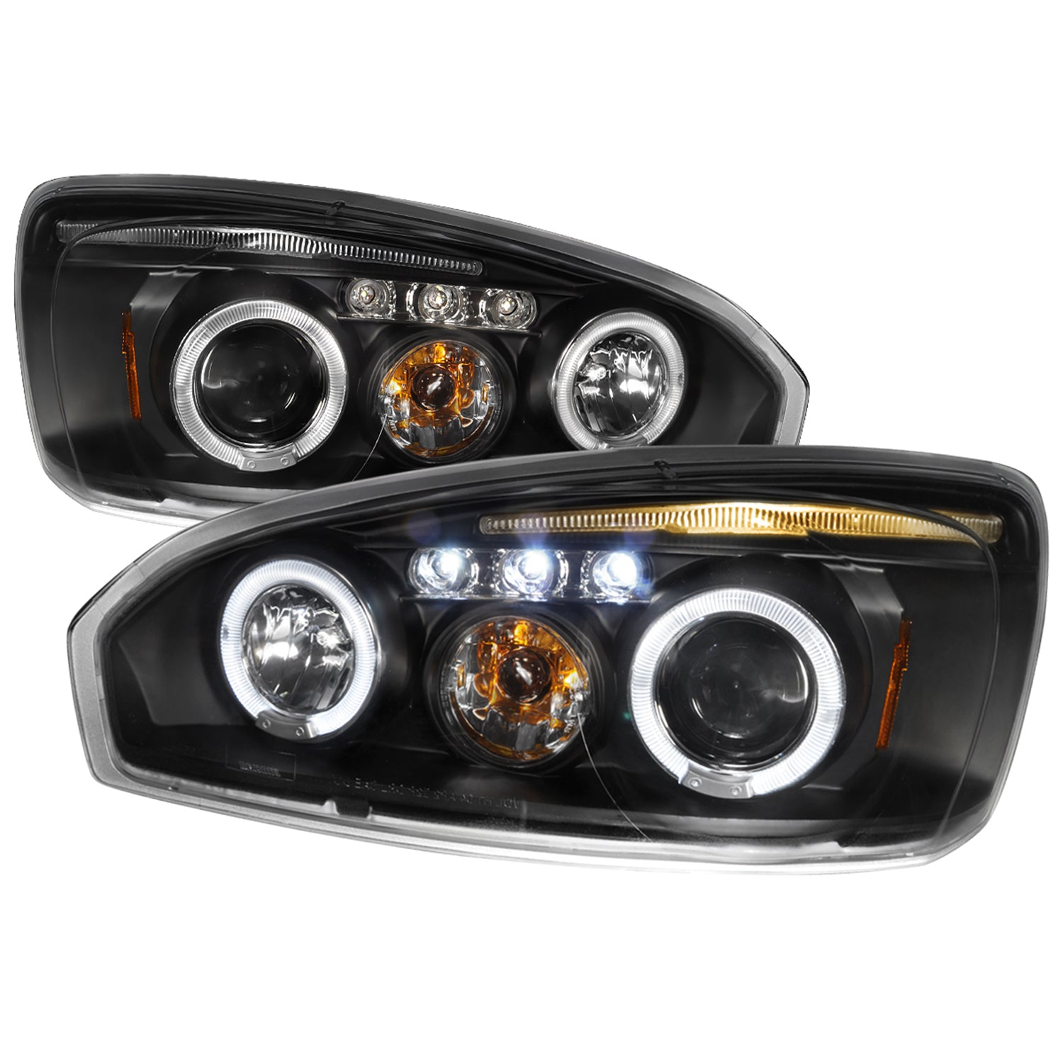 2004-2007 Chevy Malibu Dual Halo Projector Headlights Matte Black/Clear Lens