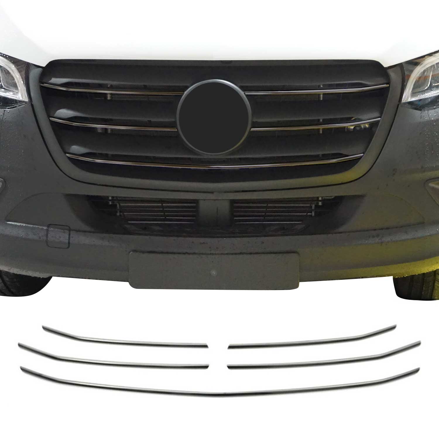 2019-2025 Mercedes Sprinter W907 910 Front Bumper Grill Trim Stainless Steel Dark 5x