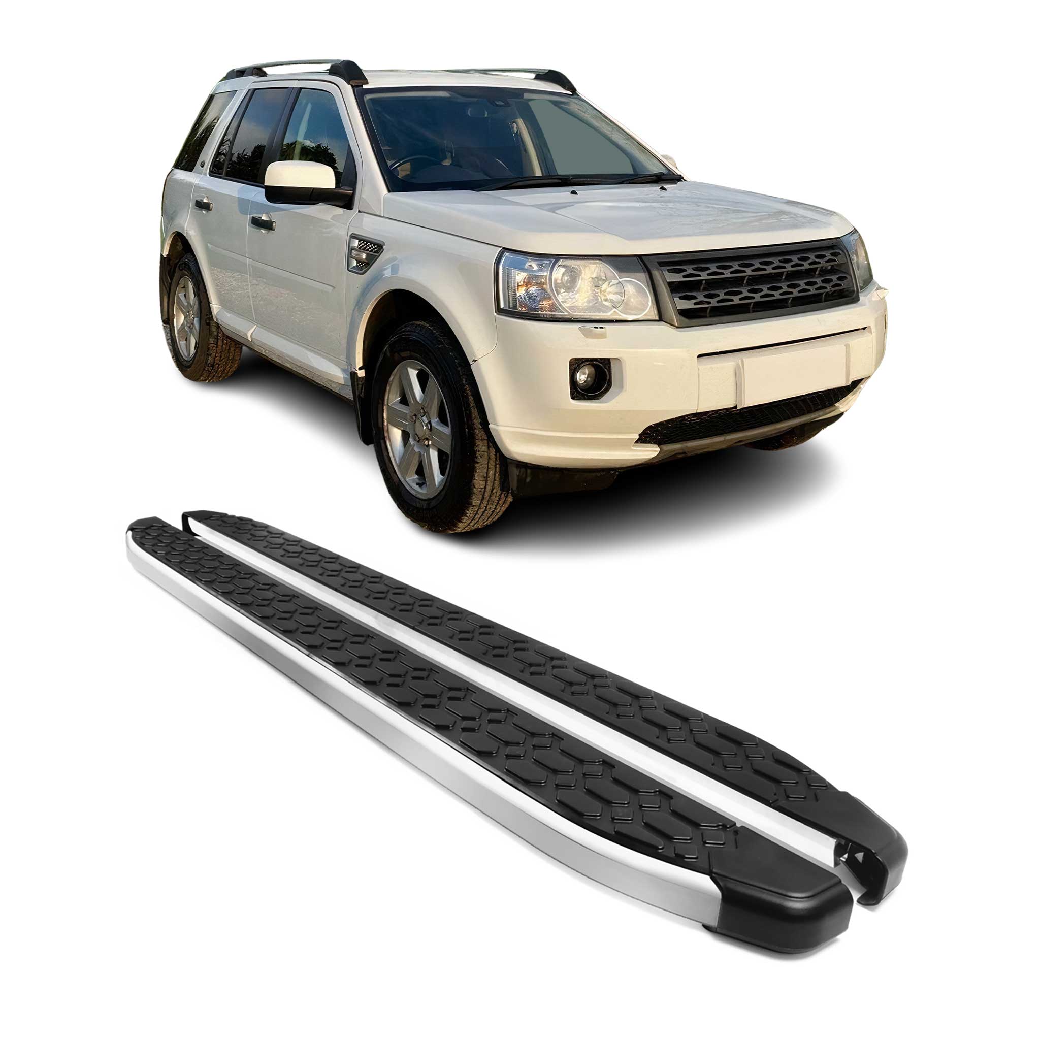 2008-2015 Land Rover LR2 Running Boards Side Steps Silver & Black