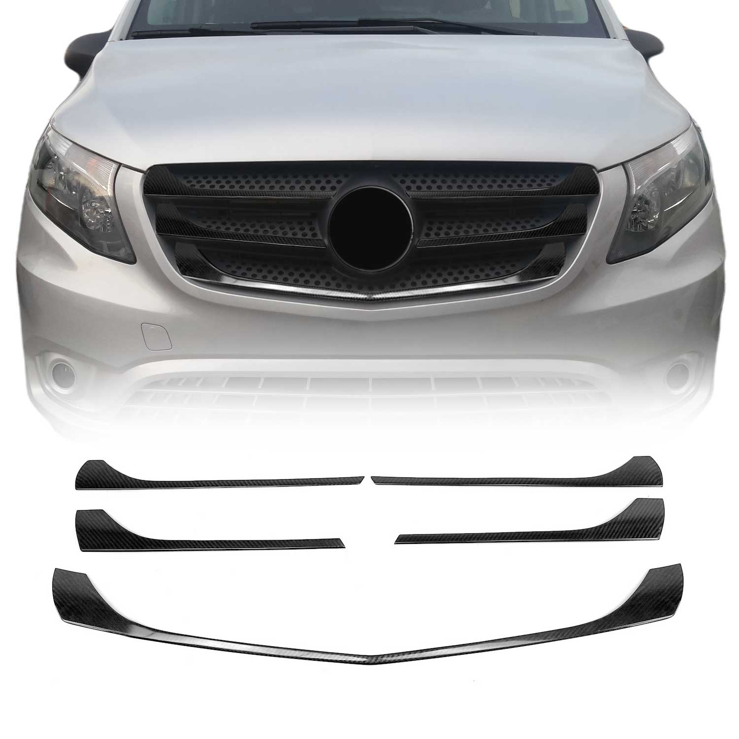 2016-2020 Mercedes Metris Front Bumper Grill Trim Molding Carbon Fiber 5x