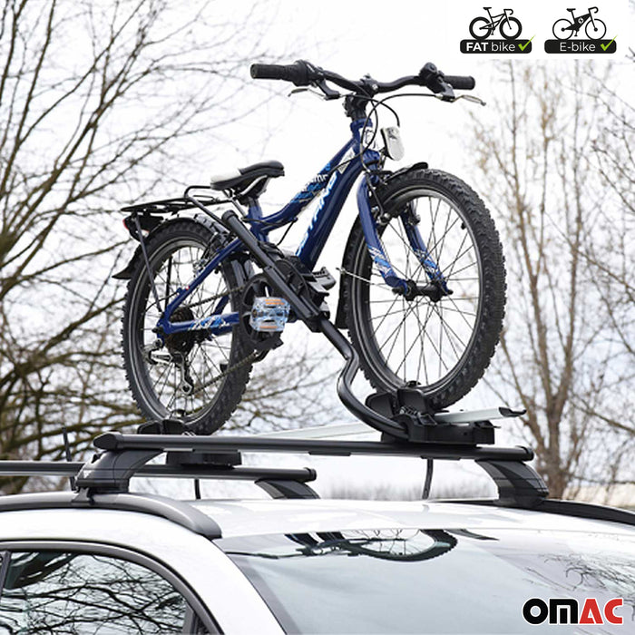Car Rooftop Mount Upright Bike & e-Bike Rack with Universal Mounting up to 55Lbs