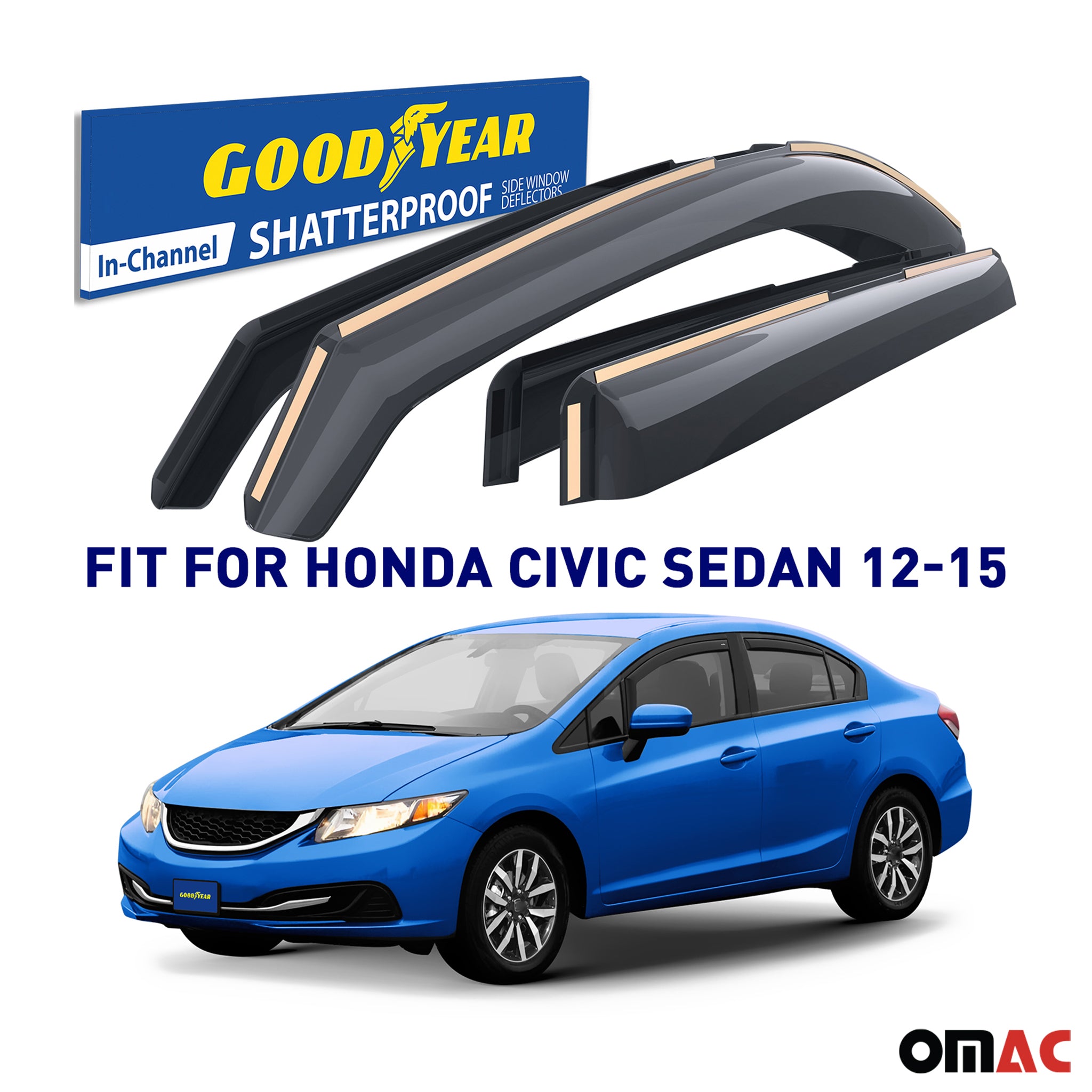 Goodyear Wind Deflectors for Honda Civic 2012-2015 Sedan In-channel Smoke 4 pcs
