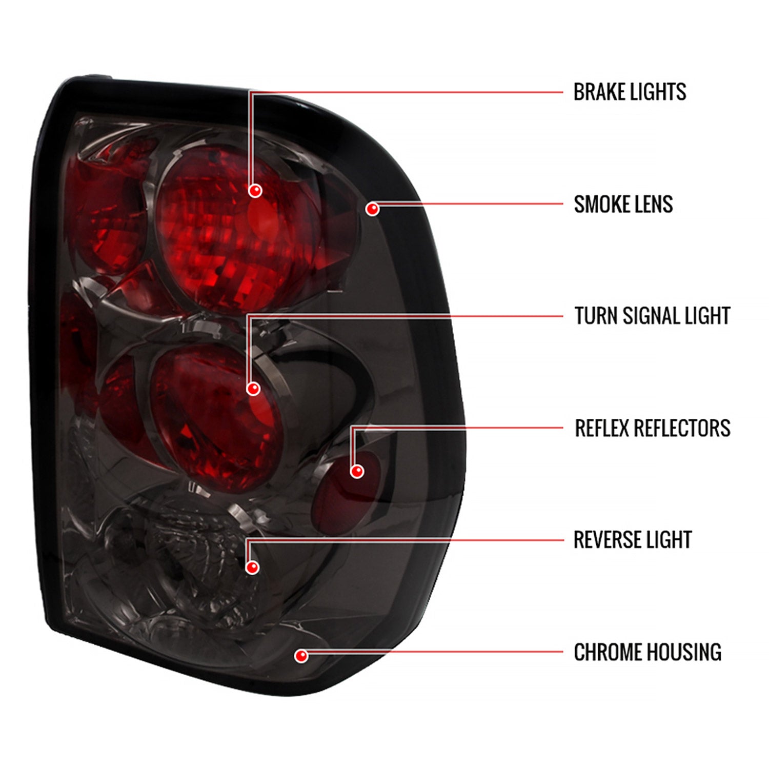 2002-2009 Chevrolet Trailblazer Tail Lights Chrome Housing/Smoke Lens