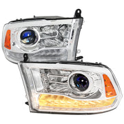 2013-2018 RAM 1500 2500 3500 LED Bar Projector Headlights Chrome/Clear Lens