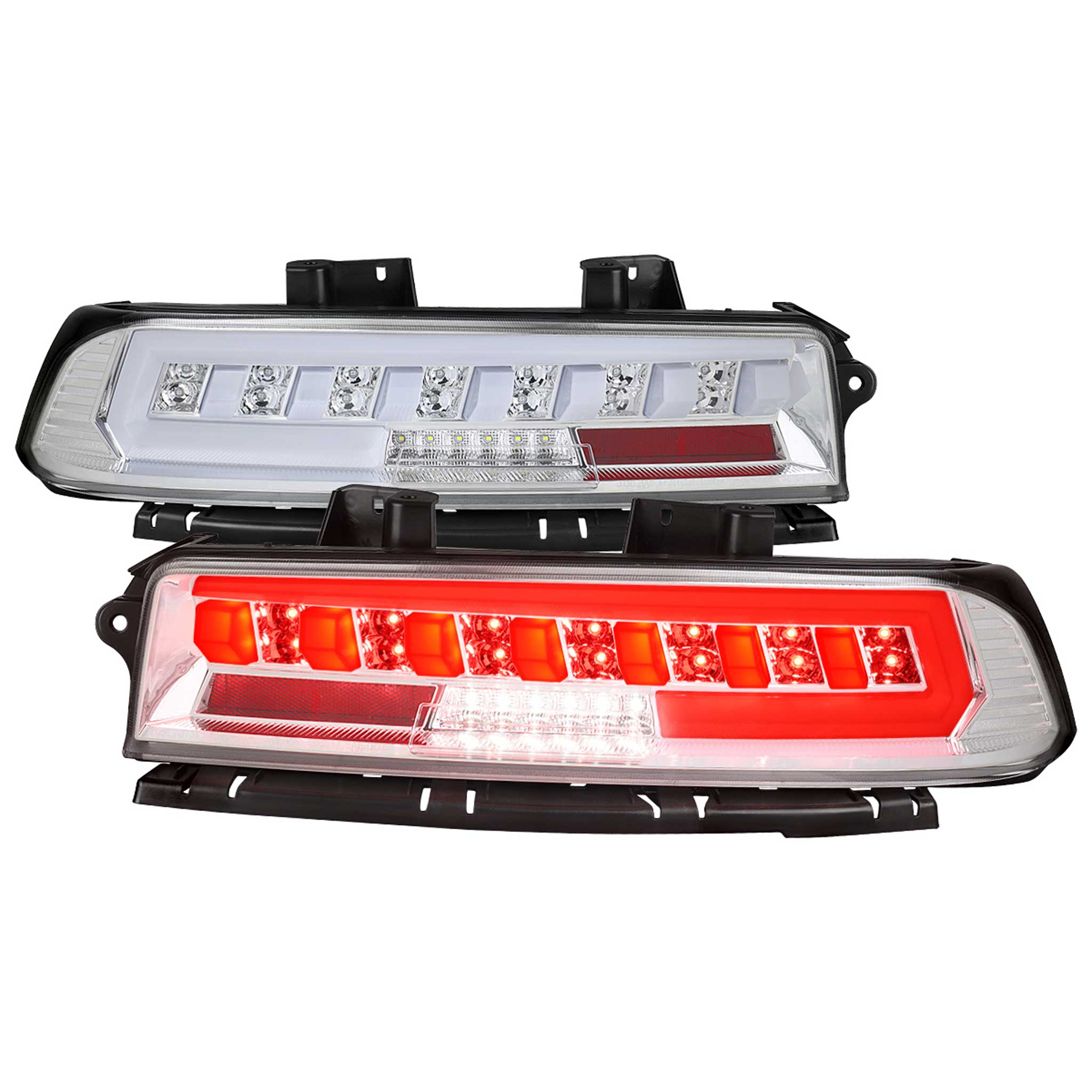 For Chevrolet Camaro 2014-2015 Full Red LED Sequential Tail Light Chrome Housing Clear Lens