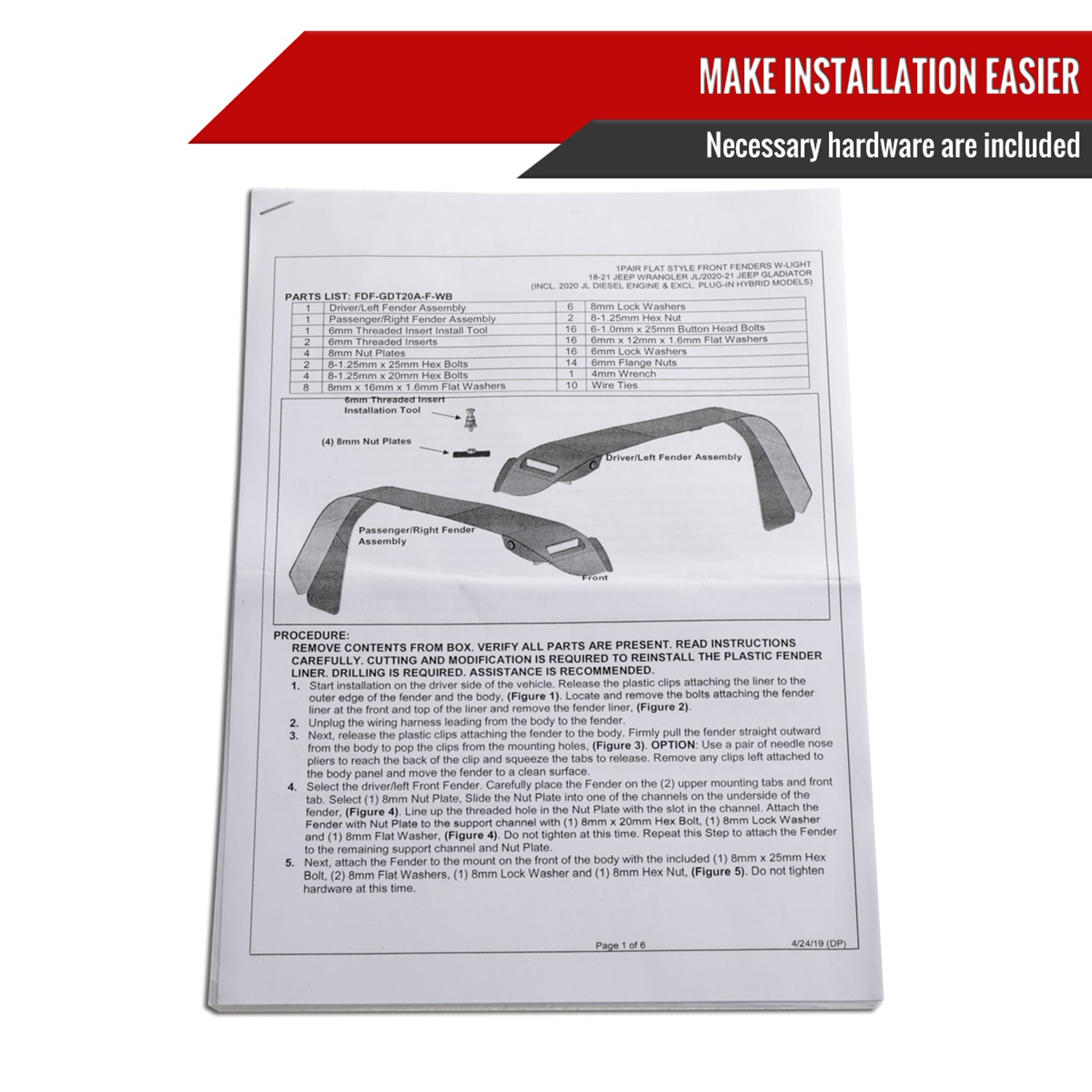 2020-2022 Jeep Gladiator JT Switchback LED Front Flat Fender Flares