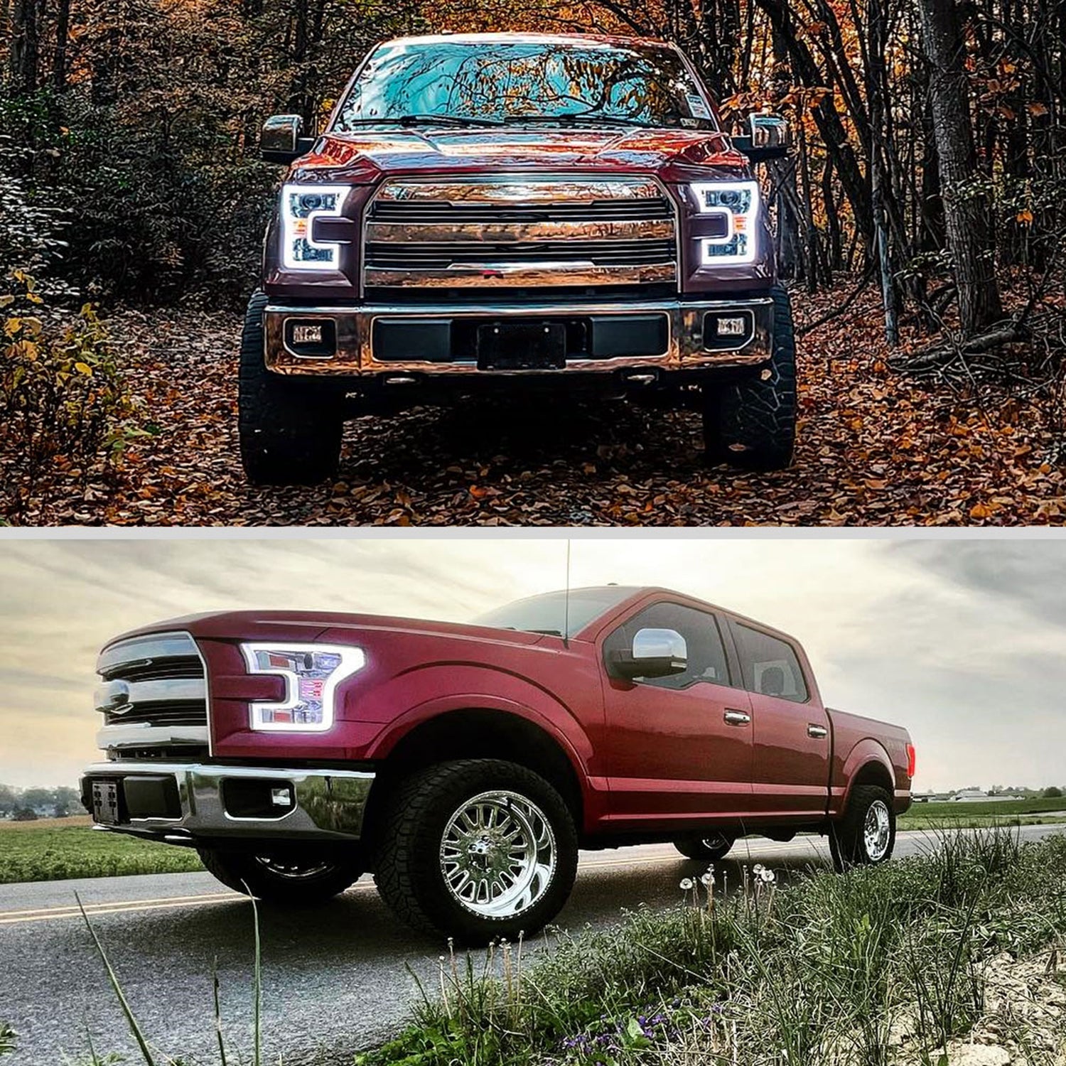 2015-2017 Ford F-150 LED Bar Projector Headlights Chrome Housing/Clear Lens