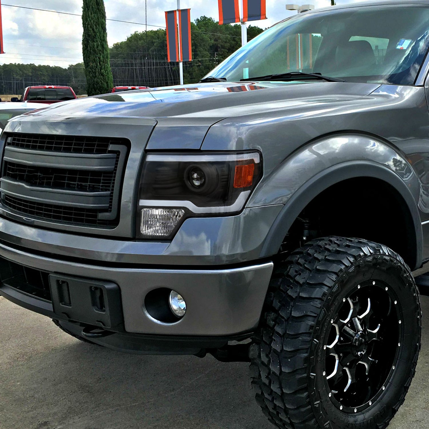 2009-2014 Ford F-150 LED Strip Projector Headlights Matte Black/Clear Lens