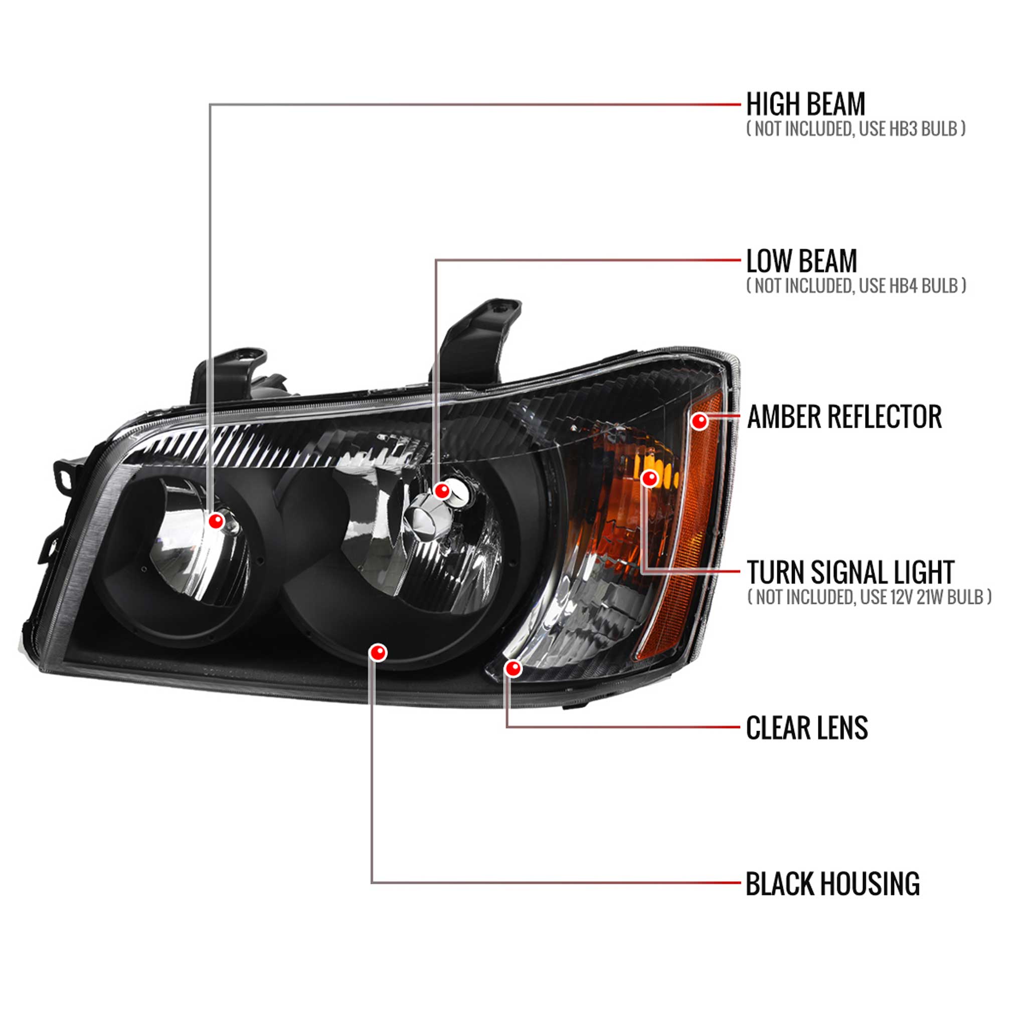 For Toyota Highlander 2001-2003 Factory Style Headlights Matte Black Housing Clear Lens