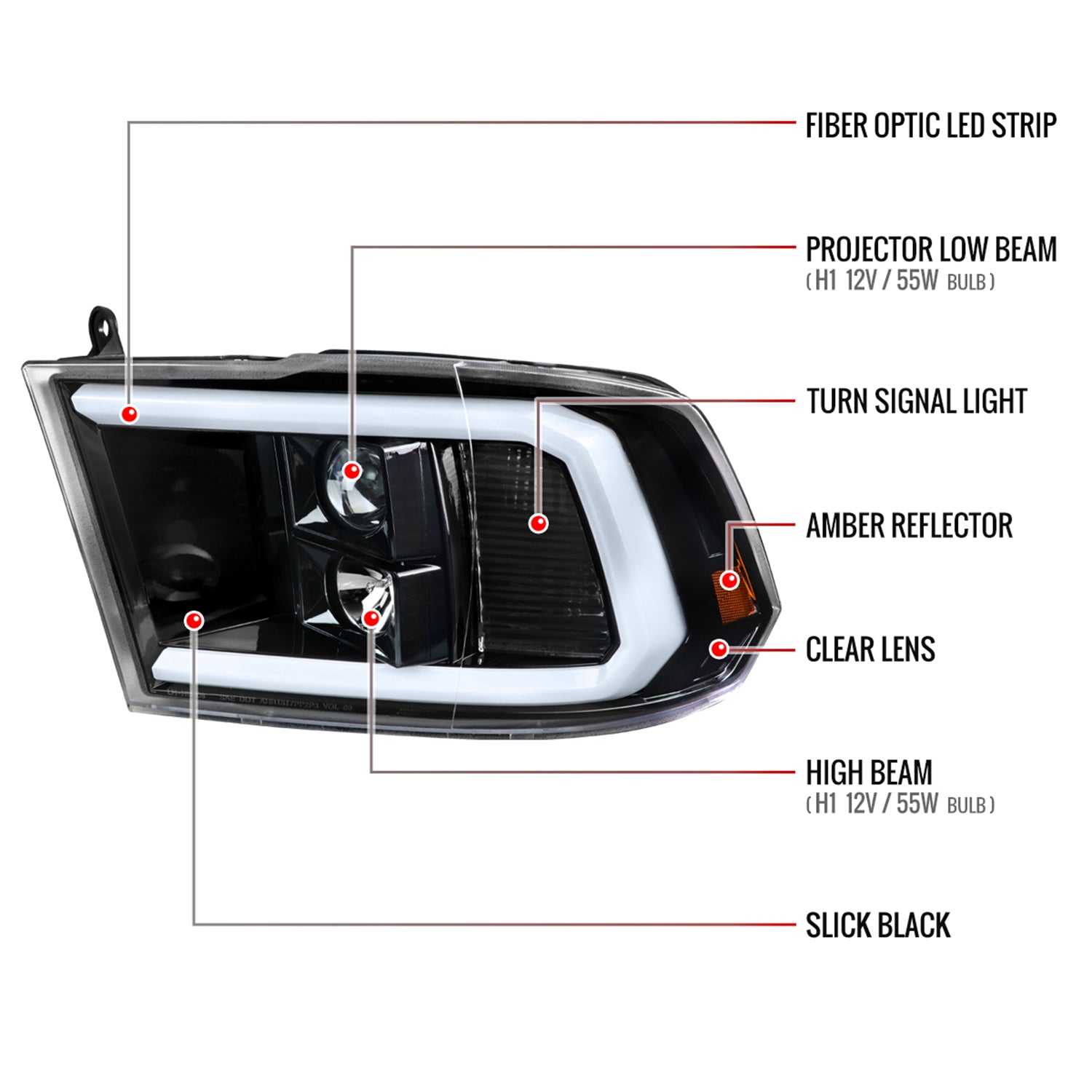 2009-2018 Dodge RAM 1500 / RAM 2500 3500 LED C-Bar Headlights Jet Black