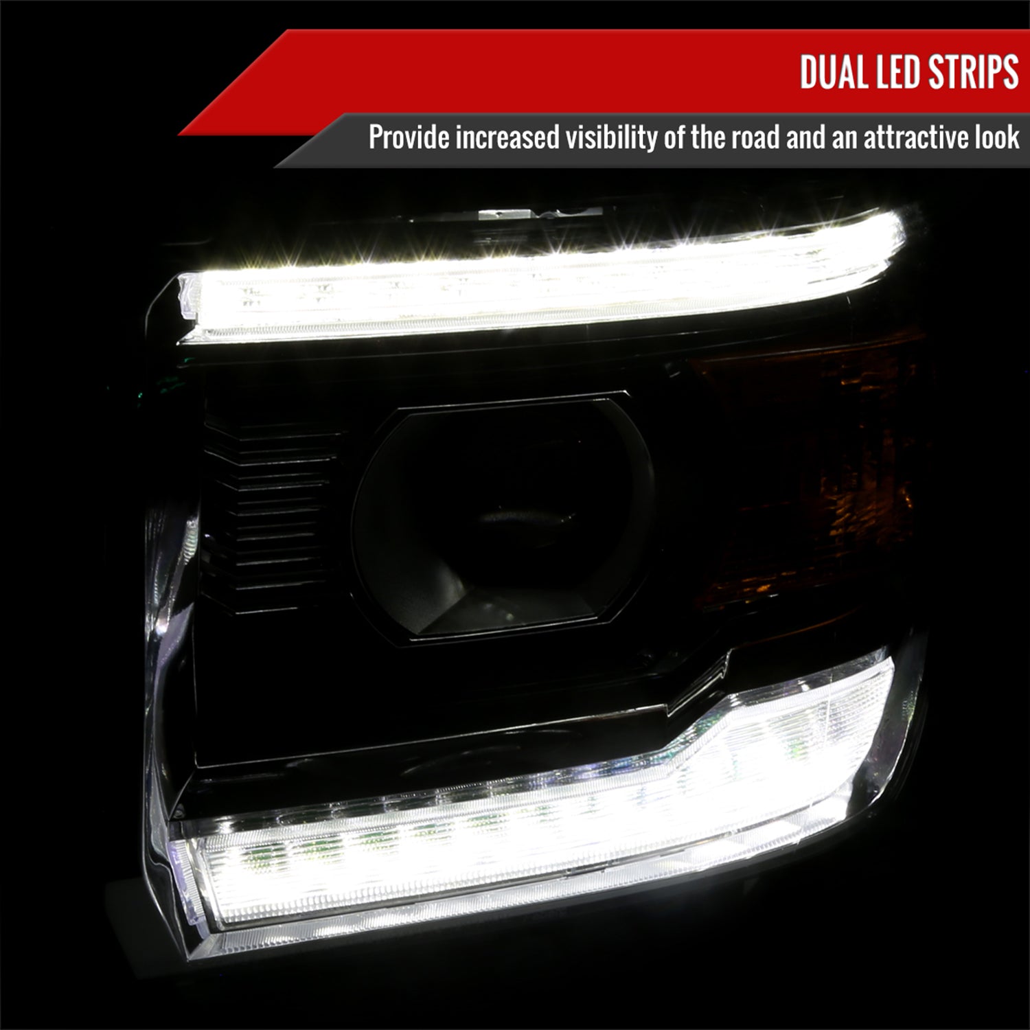 2014-2019 GMC Sierra LED Light Strip Projector Headlights Chrome/Clear Lens