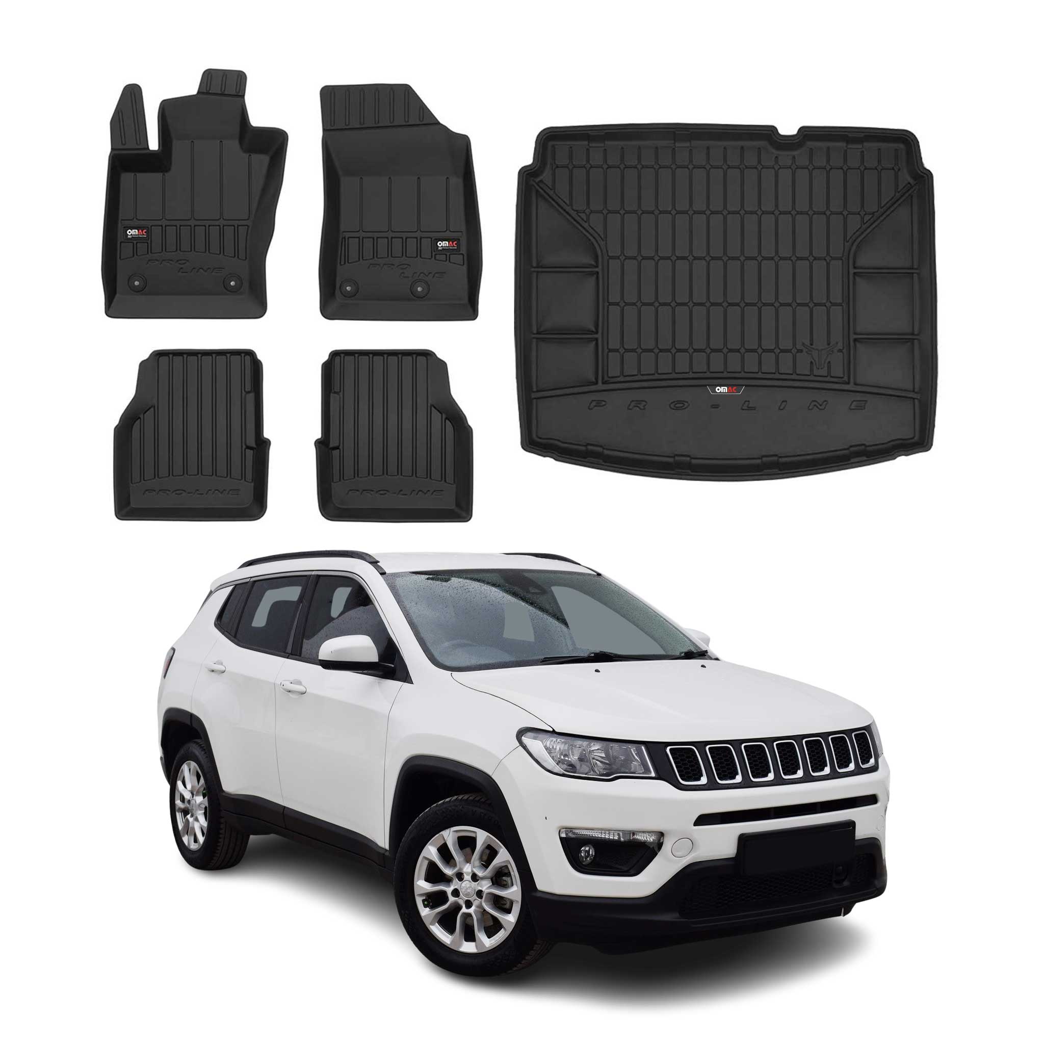 2017-2025 Jeep Compass Premium Floor Mats & Cargo Liner Full Set All Weather Heavy Duty Black