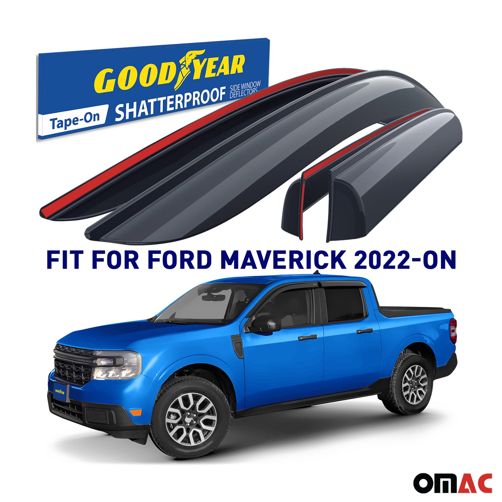 Goodyear Wind Deflectors for Ford Maverick 2022-2025 Tape-On Premium Smoke 4 pcs